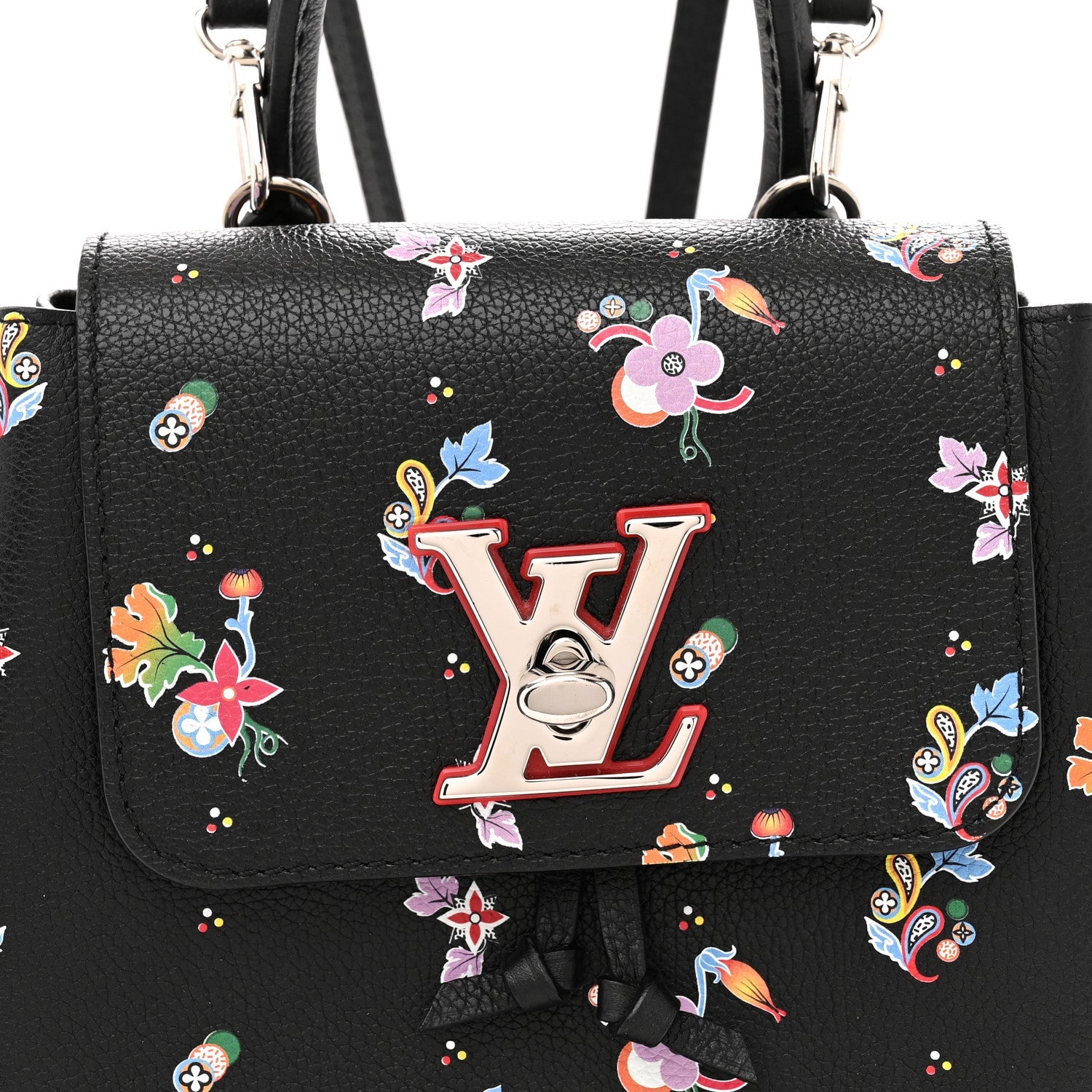 Calfskin Flower Lockme Mini Backpack Black Multicolor