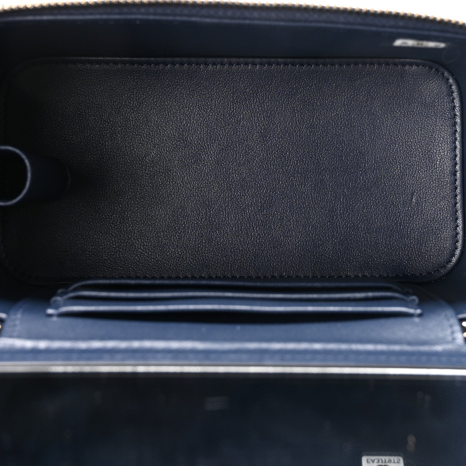 Lambskin Quilted Metal Small Top Handle Vanity Case With Chain Blue