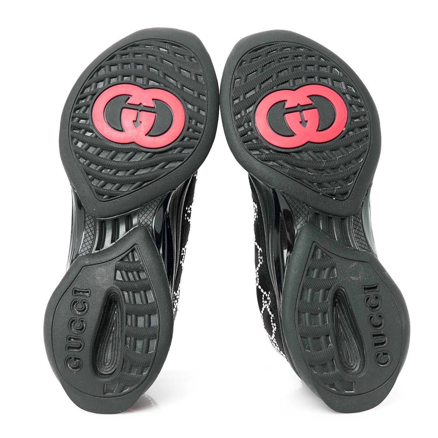 Tela Retino Mesh Crystal Suede GG Monogram Womens Gucci Run Sneakers 39 Black Silver