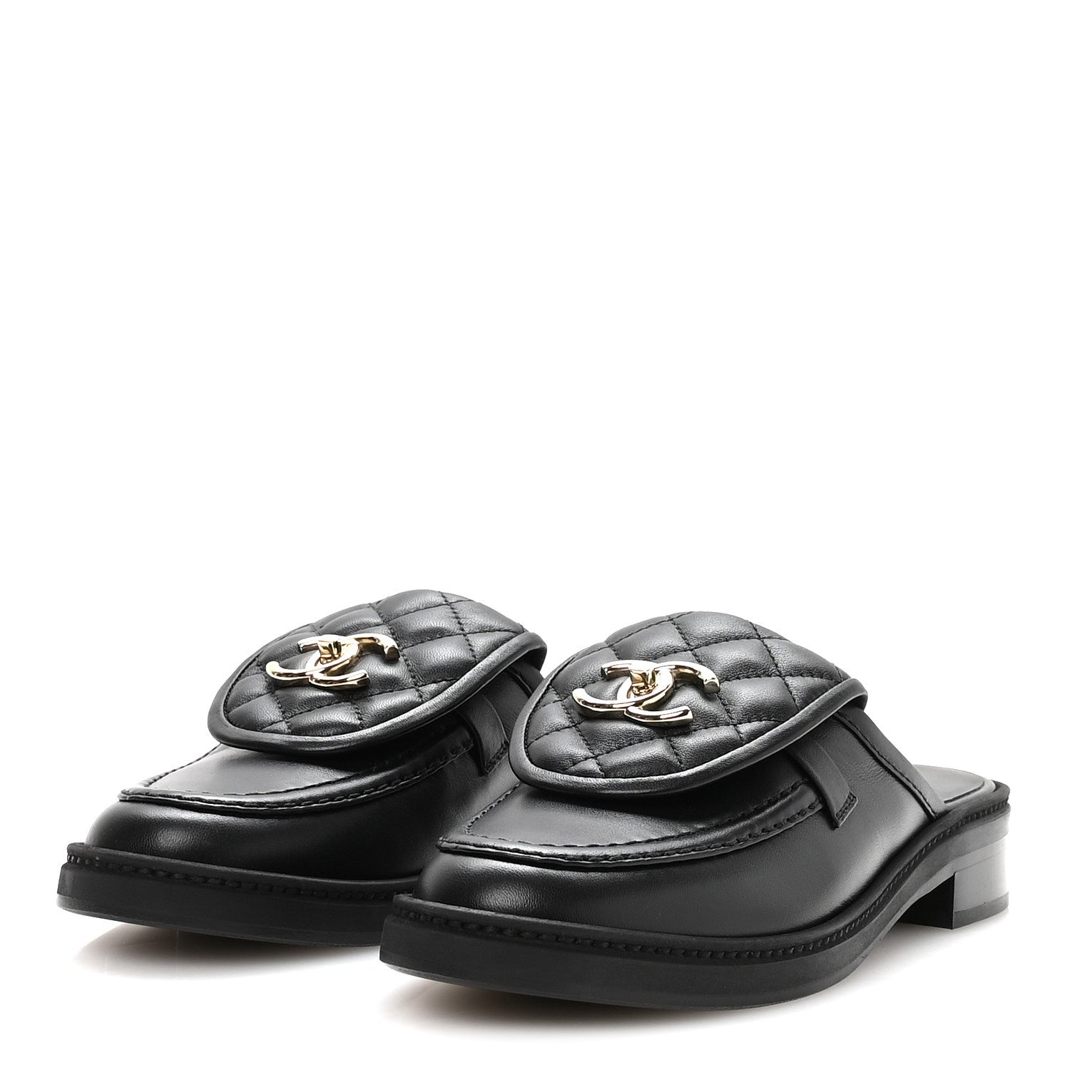 Lambskin Quilted CC Turnlock Mules 36 Black