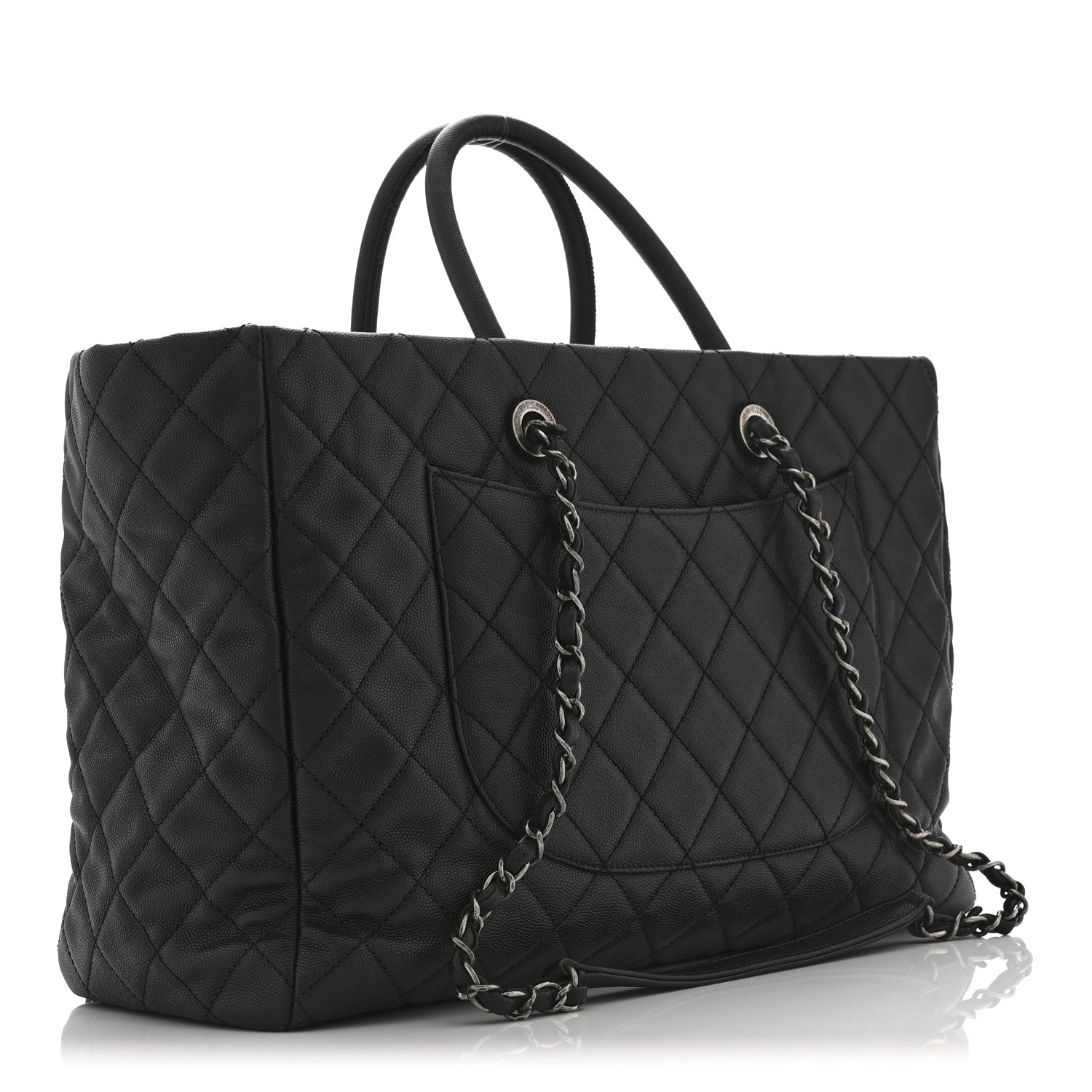 Caviar Quilted Large Coco Handle Shopping Tote Black