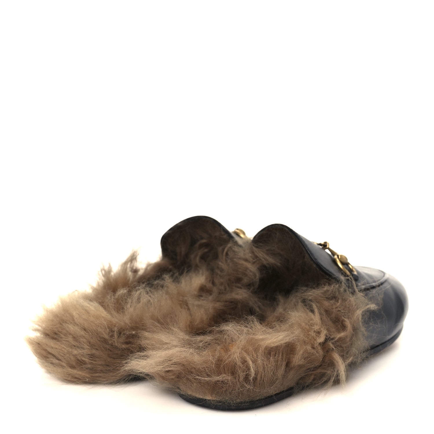 Calfskin Fur Womens Princetown Slippers 36.5 Black