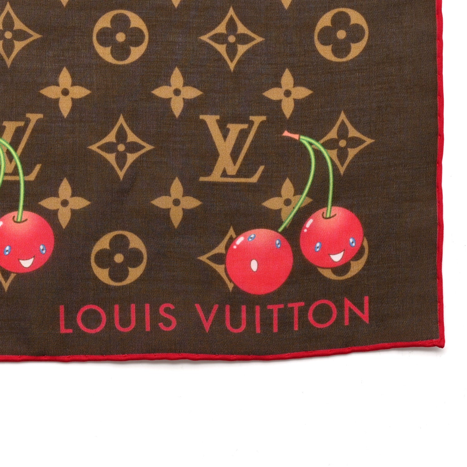 LV X TM Silk Cotton Monogram Cerises Square Scarf 55 Brown