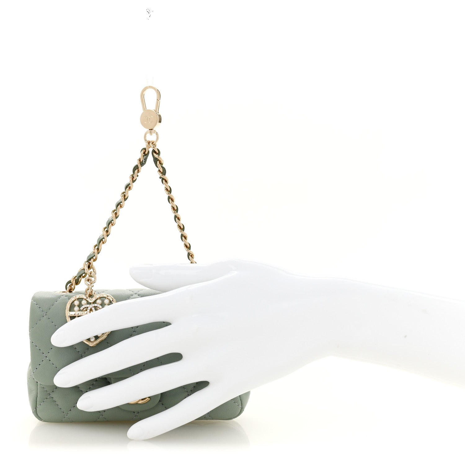 Lambskin Quilted Mini Flap Bag Charm With Hook Light Green