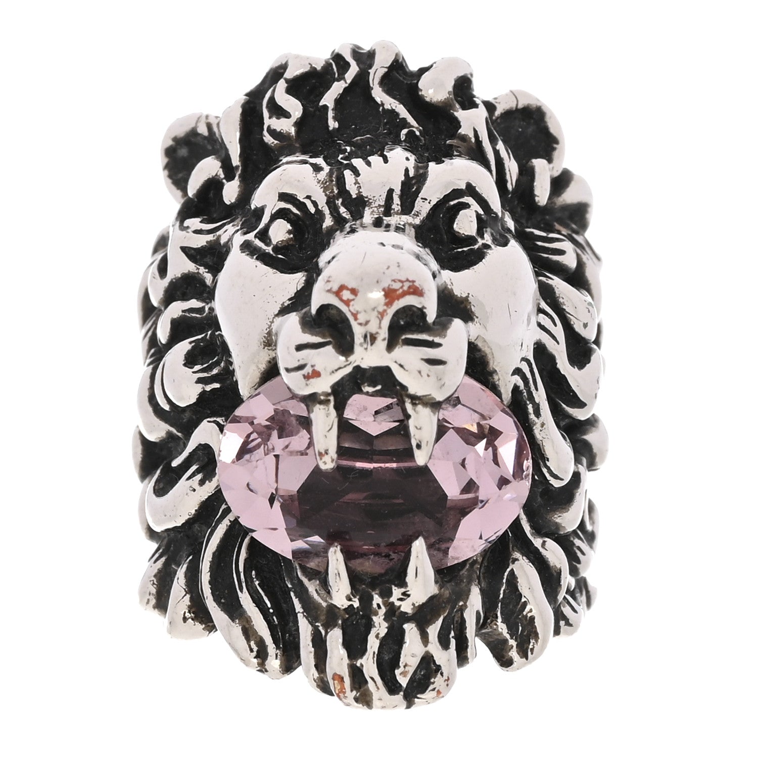 Metal Crystal Lion Head Ring 53 6.25 Pink Silver