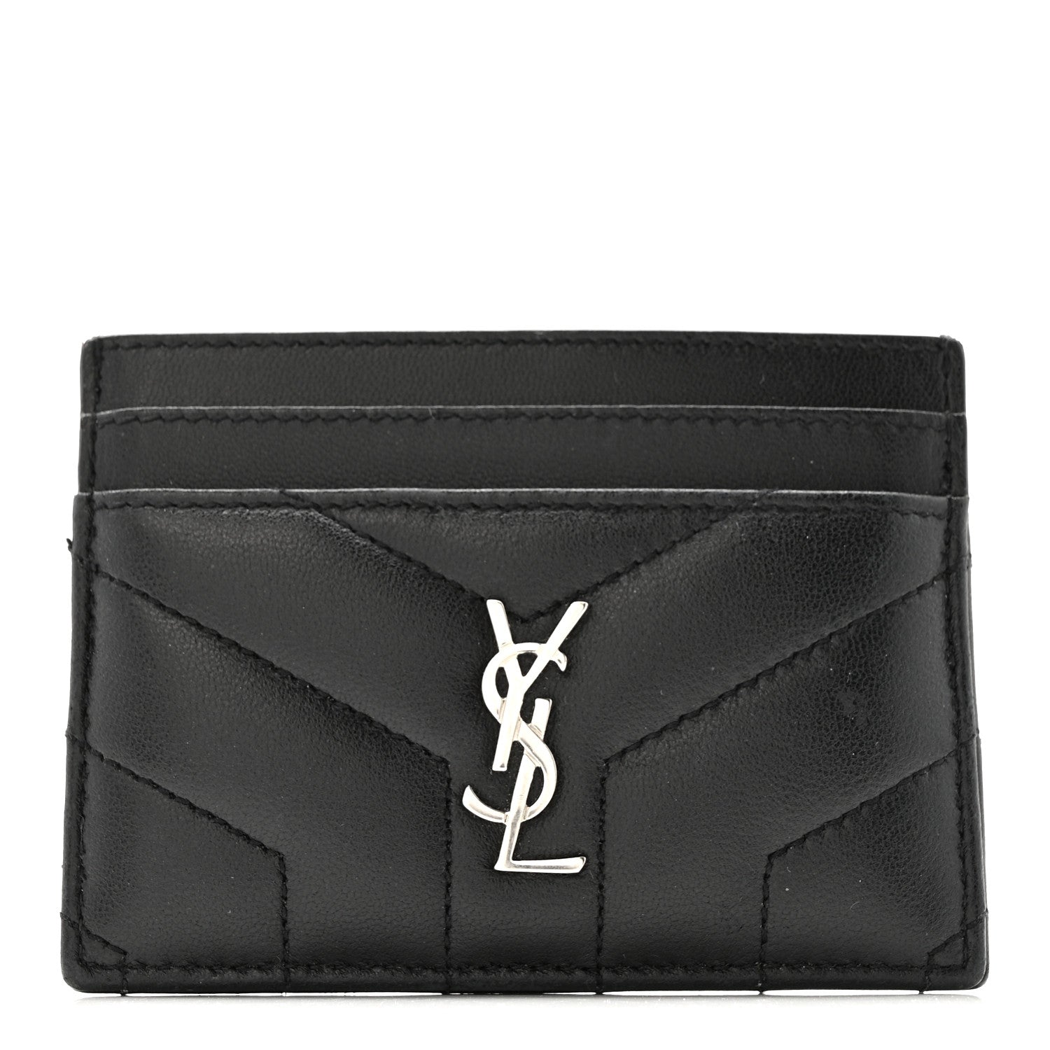 Calfskin Y Quilted Monogram LouLou Credit Card Case Black