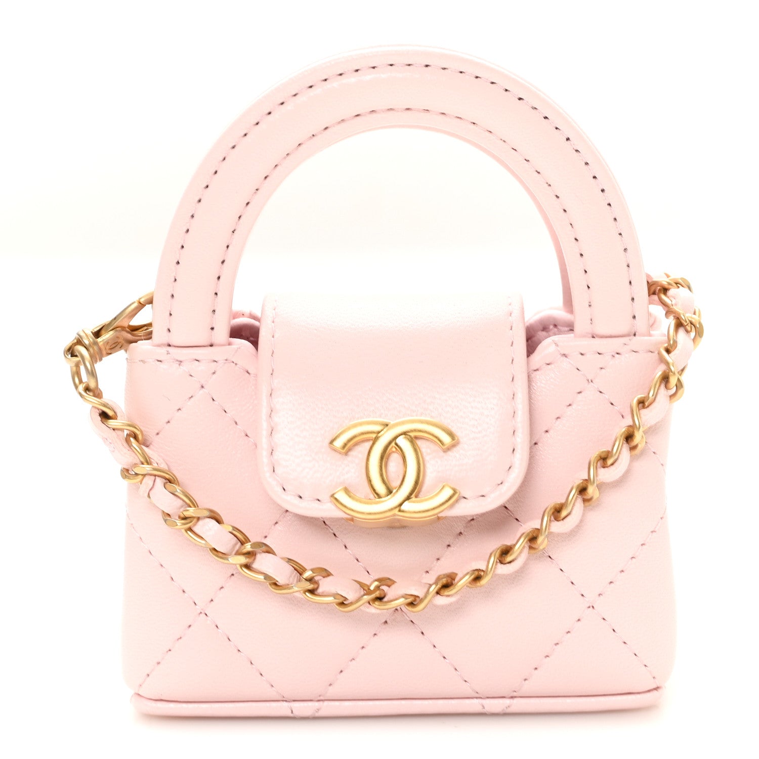 Shiny Lambskin Quilted Mini Kelly Bag Charm Light Pink