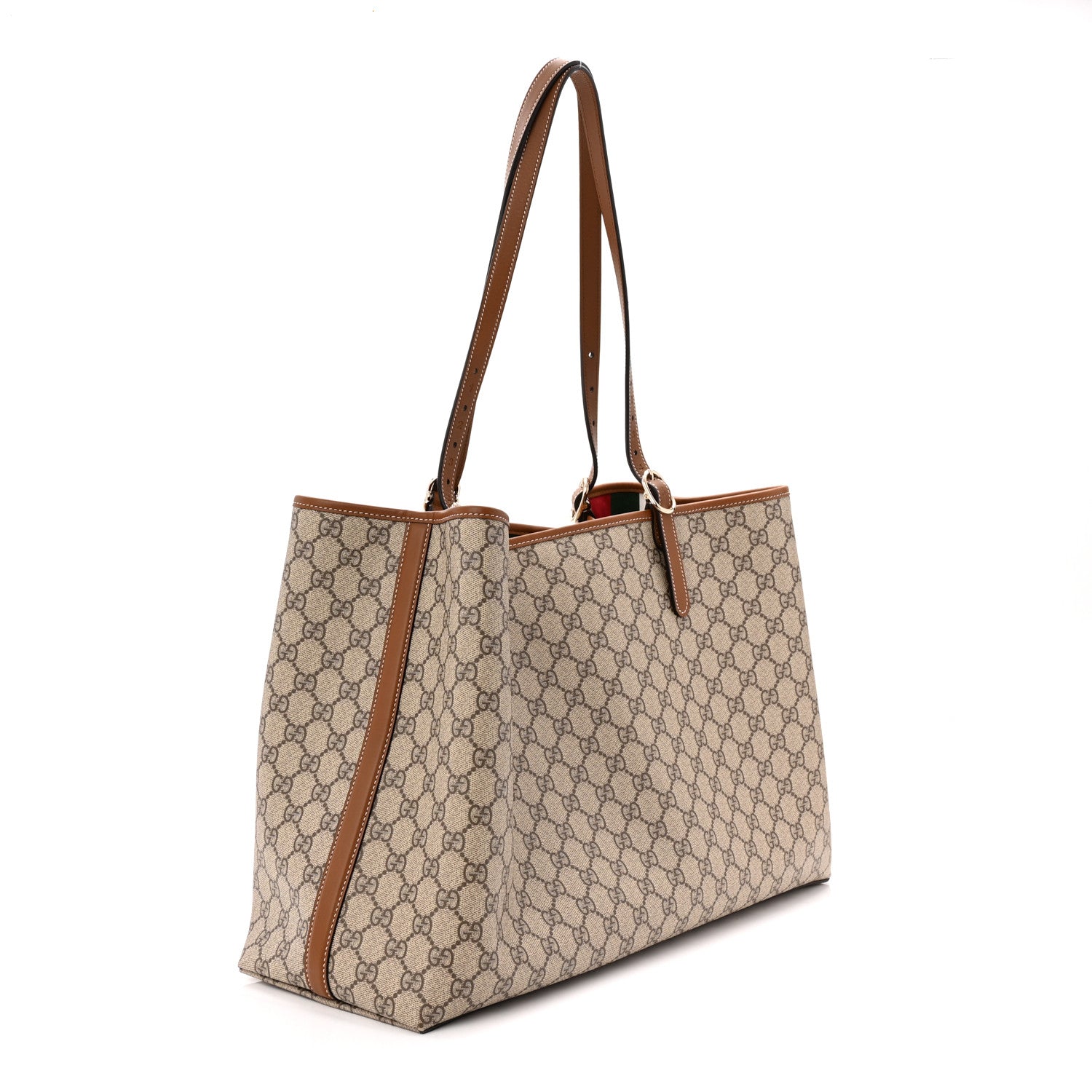 GG Supreme Monogram Emblem Maxi Tote Bag Beige Dark Brown
