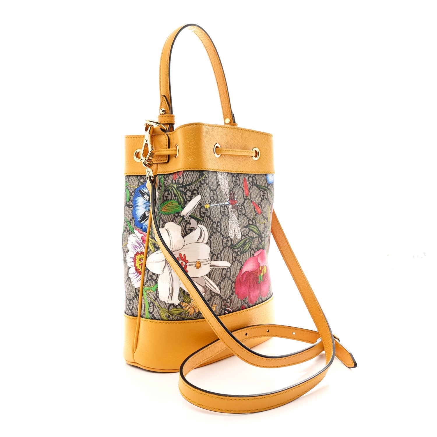 GG Supreme Monogram Flora Small Ophidia Bucket Bag Beige Multicolor Crop