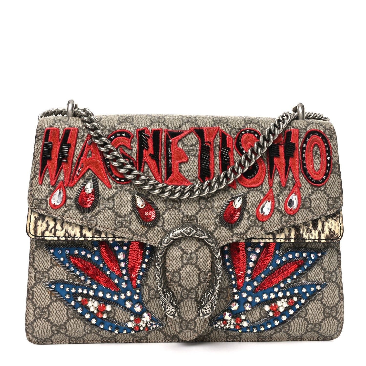 GG Supreme Monogram Snakeskin Crystal Magnetismo Embroidered Medium Dionysus Shoulder Bag