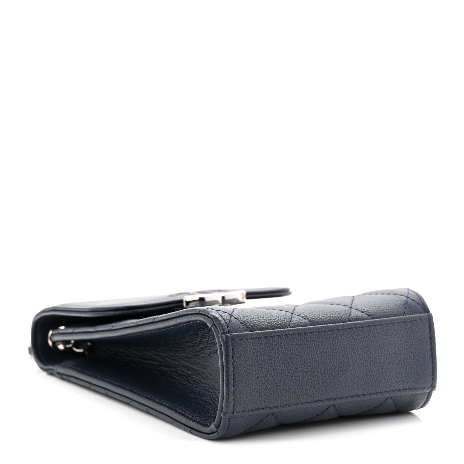 Grained Calfskin Quilted CC Box Clutch With Chain Navy