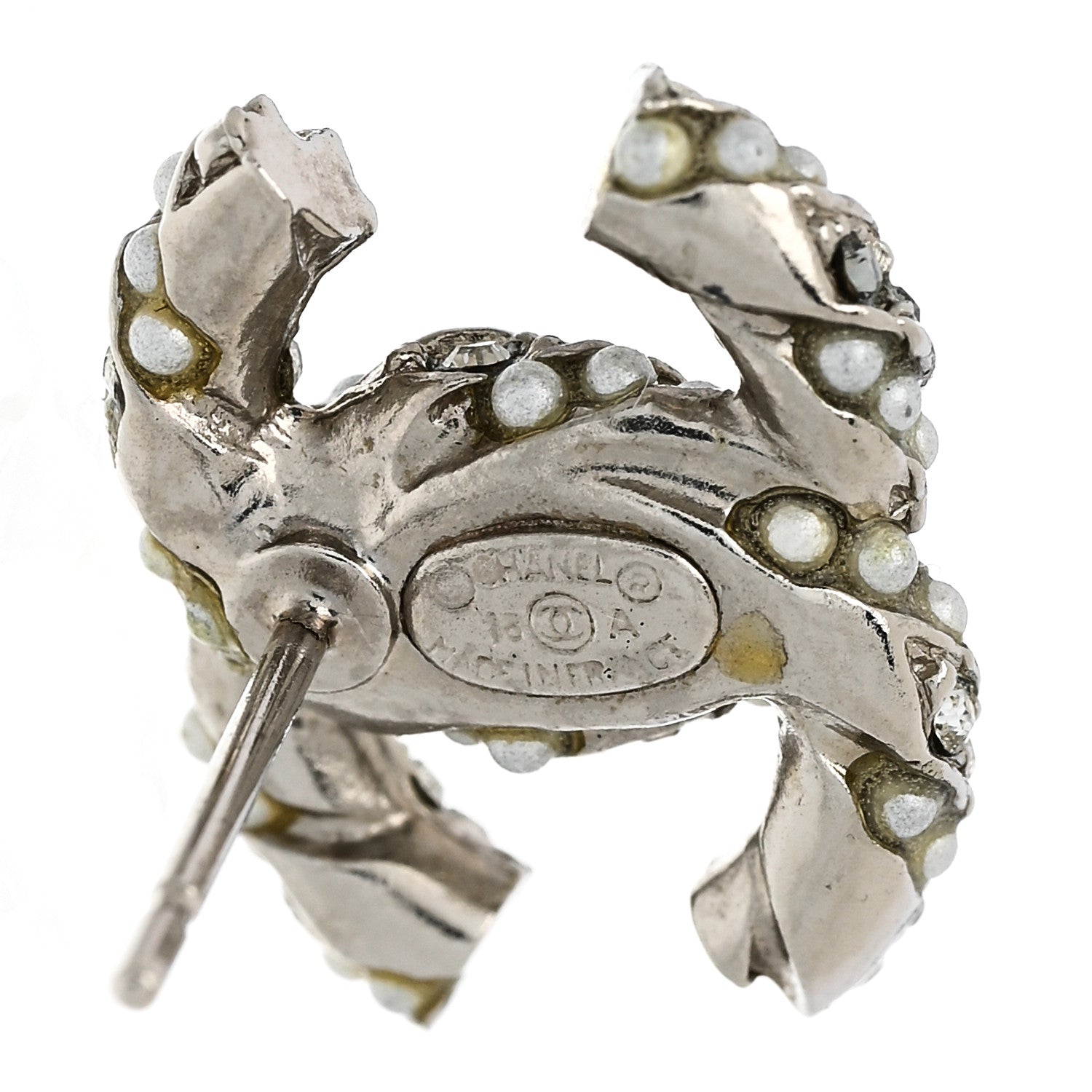 Crystal Pearl Twisted CC Earrings Silver
