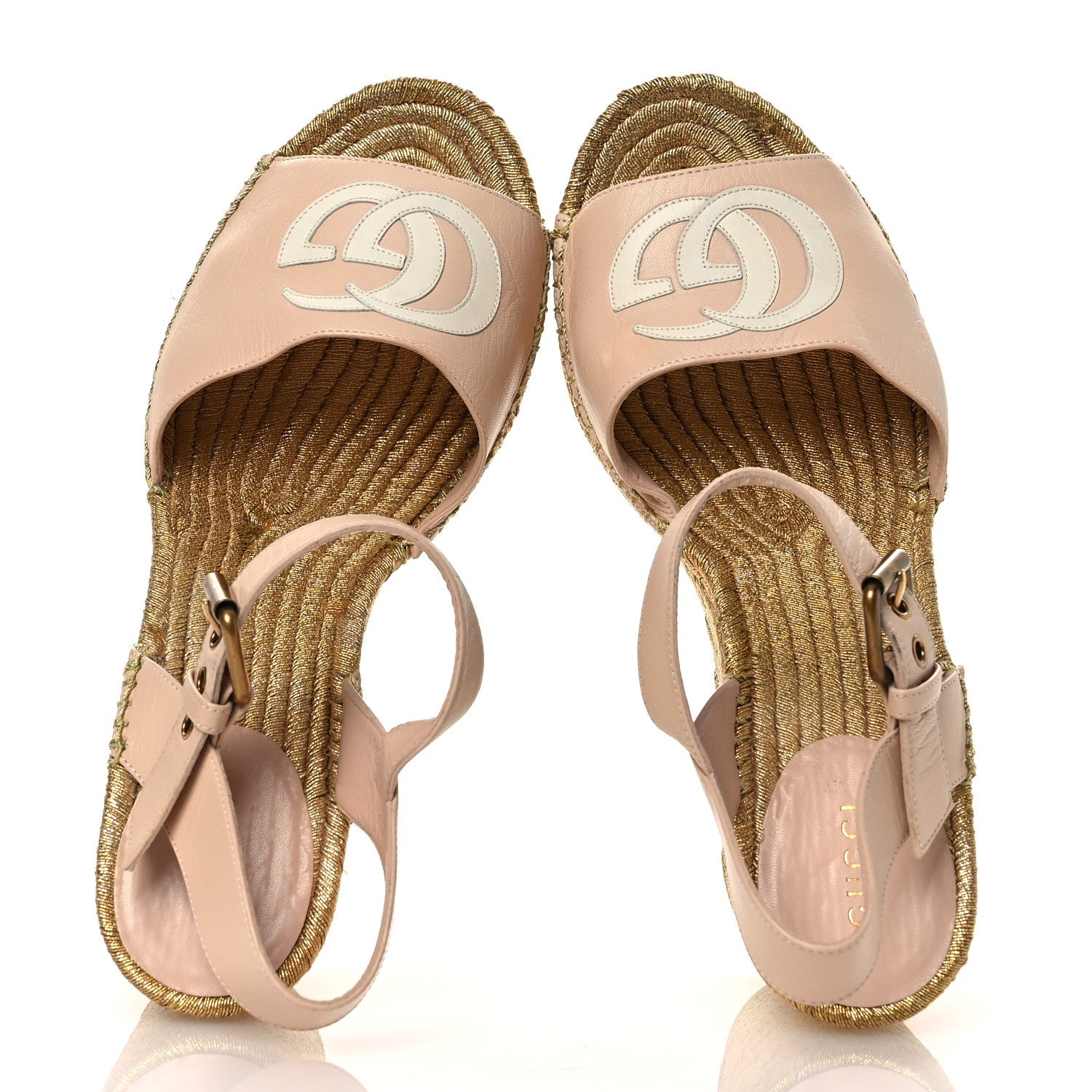 Malaga Kid Lifford Calfskin GG Espadrille Wedge Sandals 40 Skin Rose Dusty White