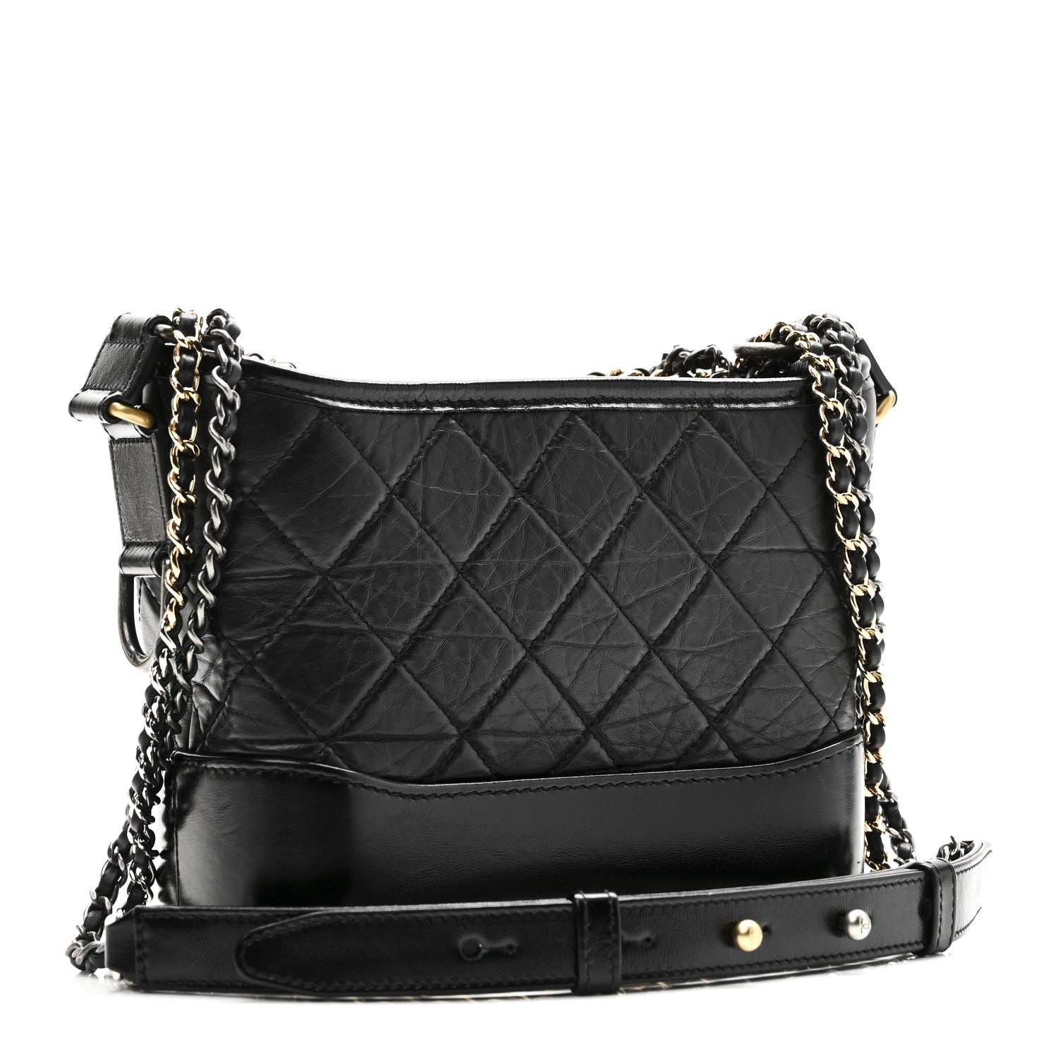 Aged Calfskin Quilted Small Gabrielle Hobo Black