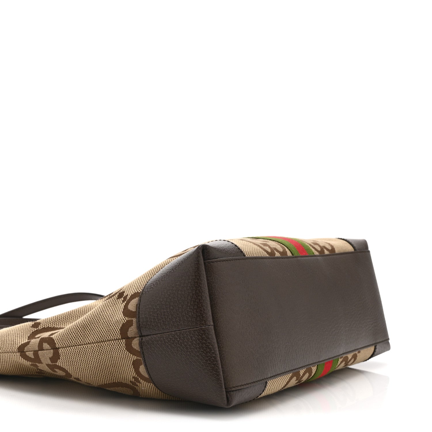 Monogram Jumbo GG Textured Dollar Calfskin Web Medium Ophidia Shopping Tote Camel Ebony