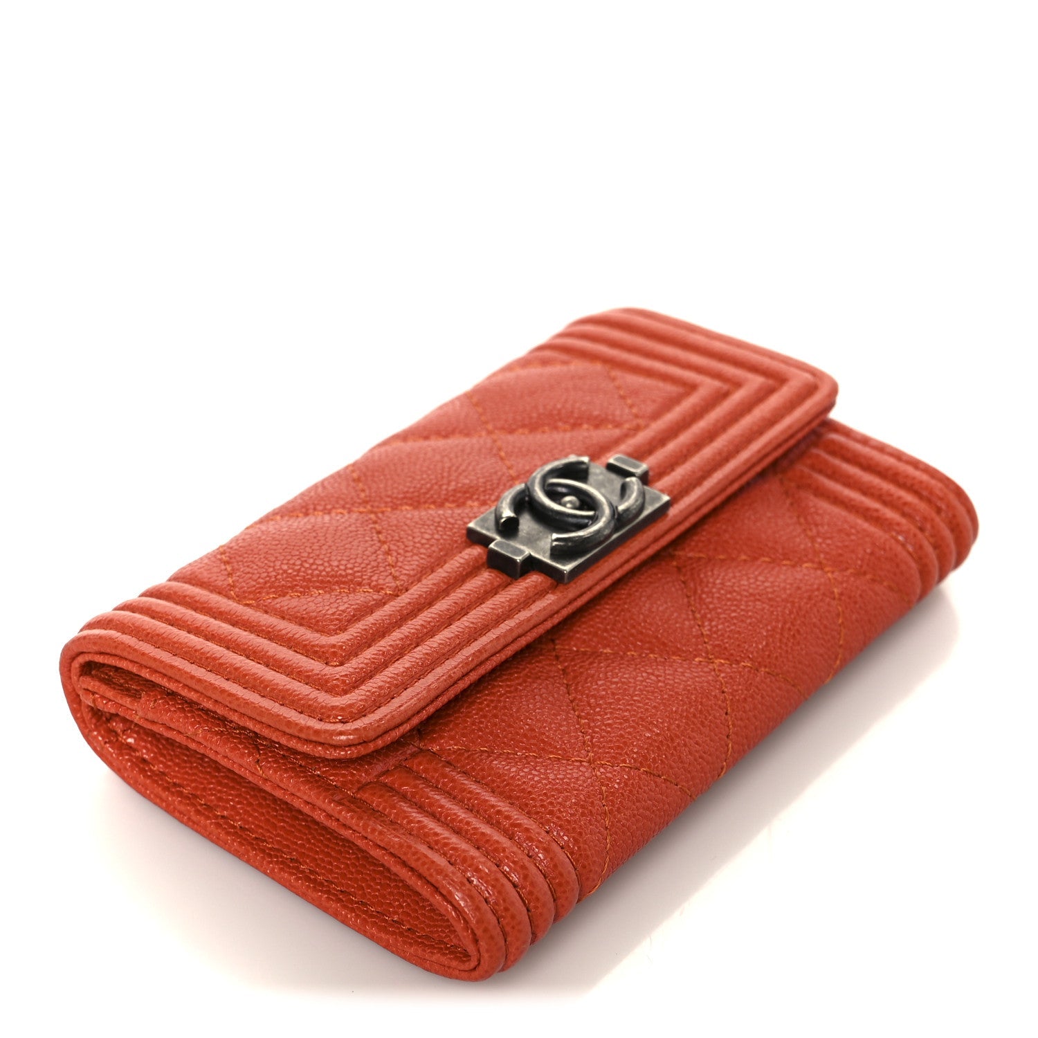 Caviar Quilted Boy Flap Card Holder Orange