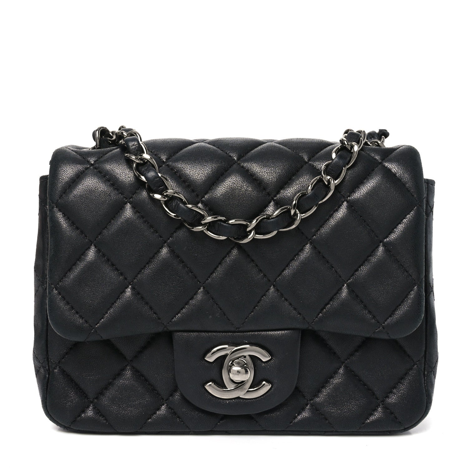 Lambskin Quilted Mini Square Flap Black