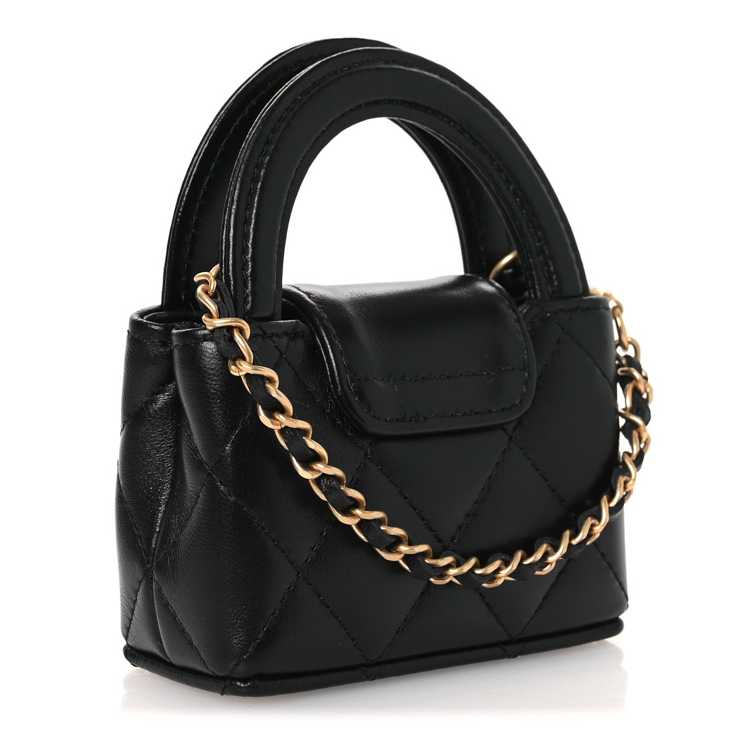 Shiny Lambskin Quilted Mini Kelly Bag Charm Black