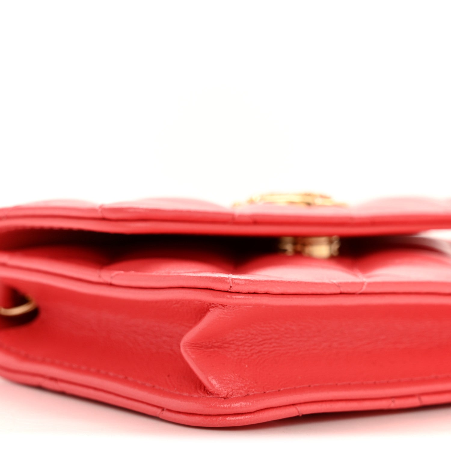 Shiny Lambskin Quilted Card Holder On Chain Pink