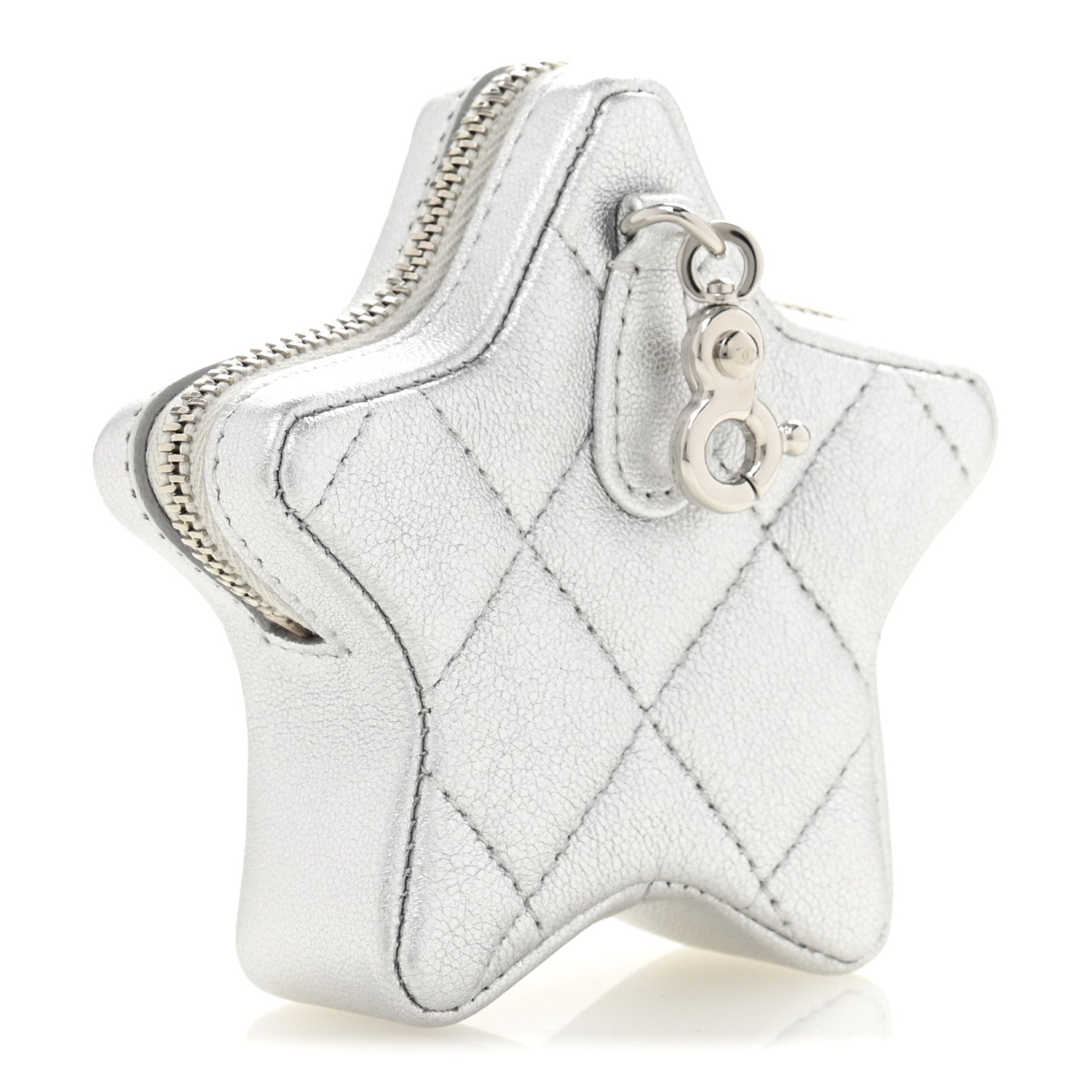 Metallic Lambskin Walk Of Fame Star Clip On Coin Purse Silver