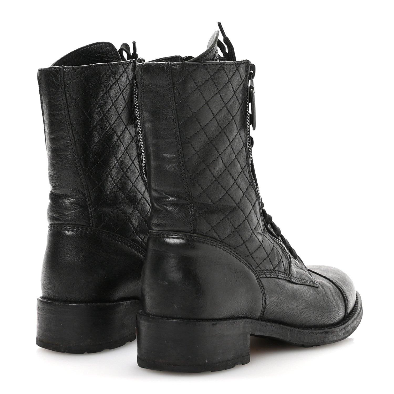 Sheepskin Quilted CC Tall Lace Up Combat Boots 38.5 Black