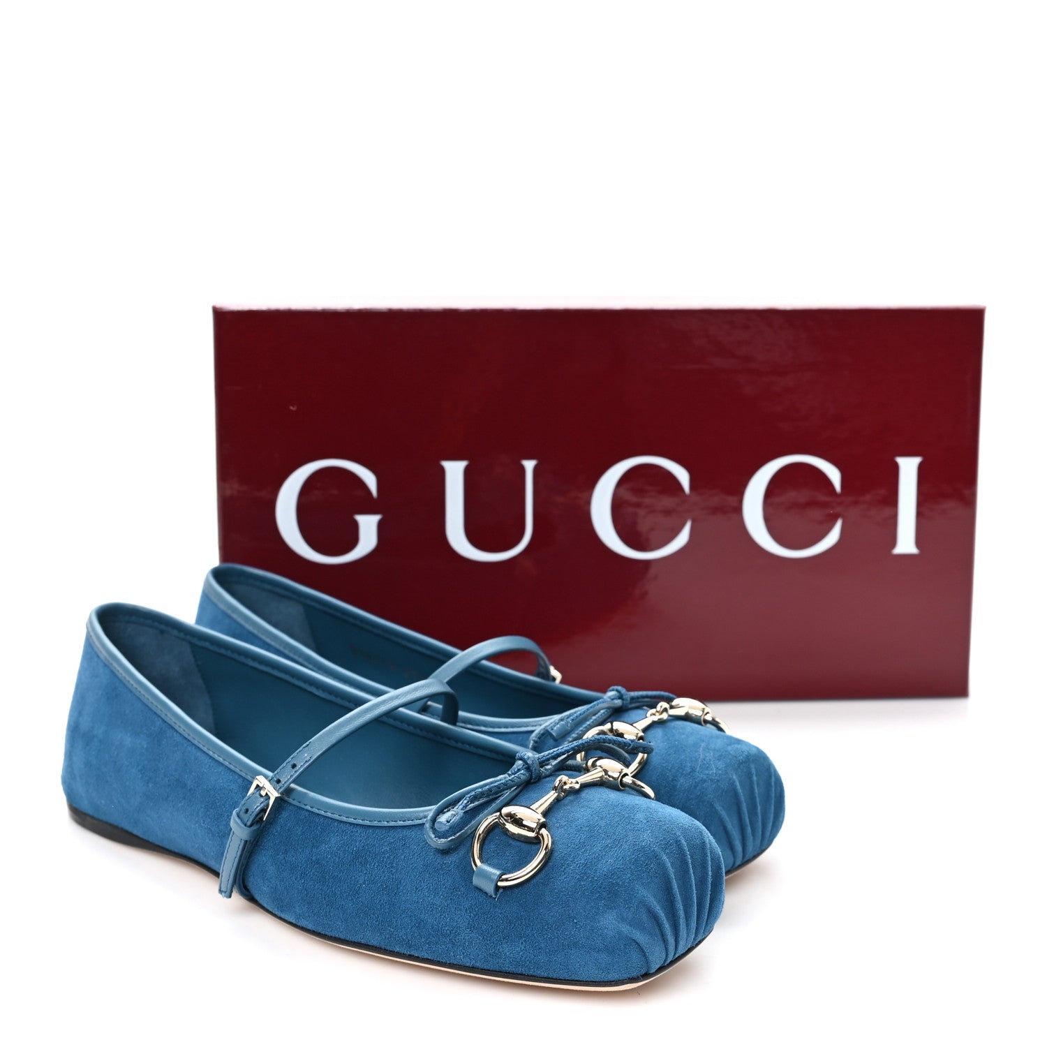Kid Scamosciato Horsebit Ballet Flats 37.5 Deep Acqua