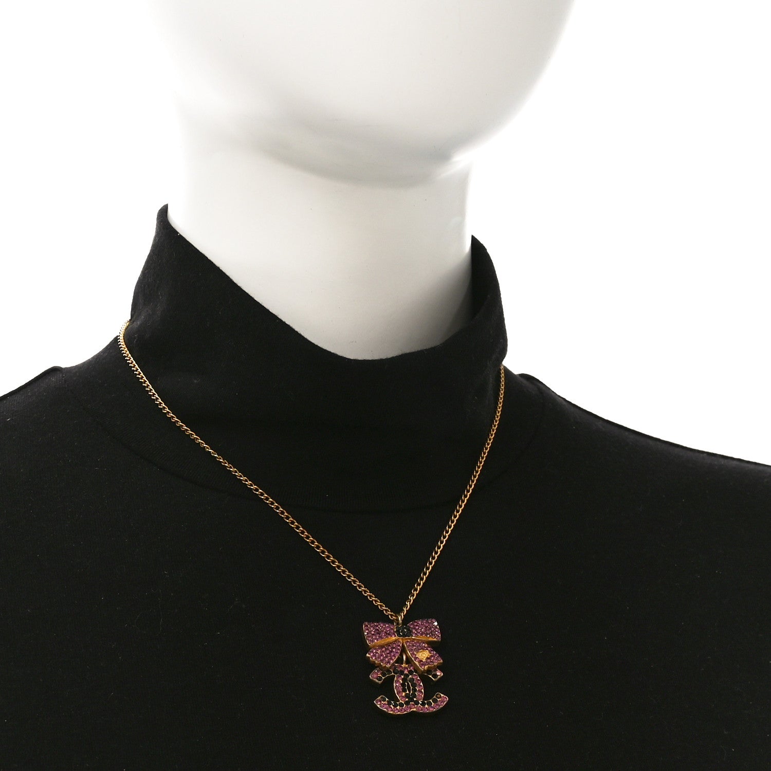 Crystal CC Bow Necklace Gold Purple