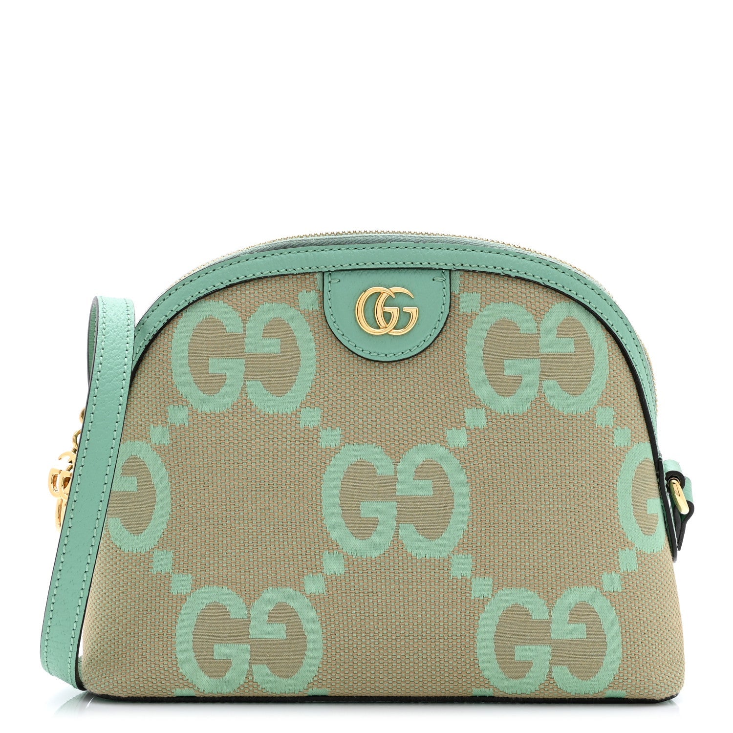 Monogram Jumbo GG Textured Dollar Calfskin Small Ophidia Dome Shoulder Bag Beige Pepperlight Mint