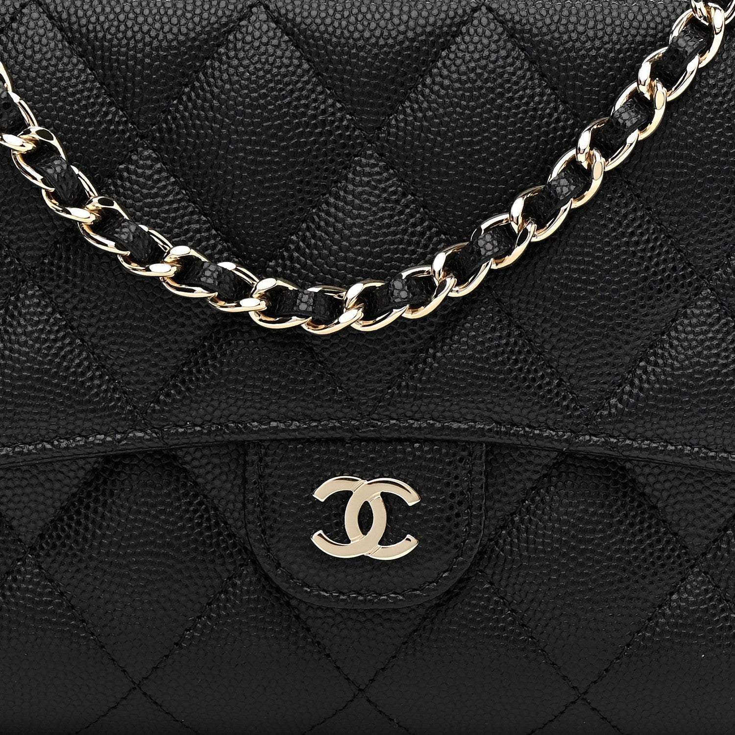 Caviar Quilted Phone Holder Wallet on Removable Chain Black