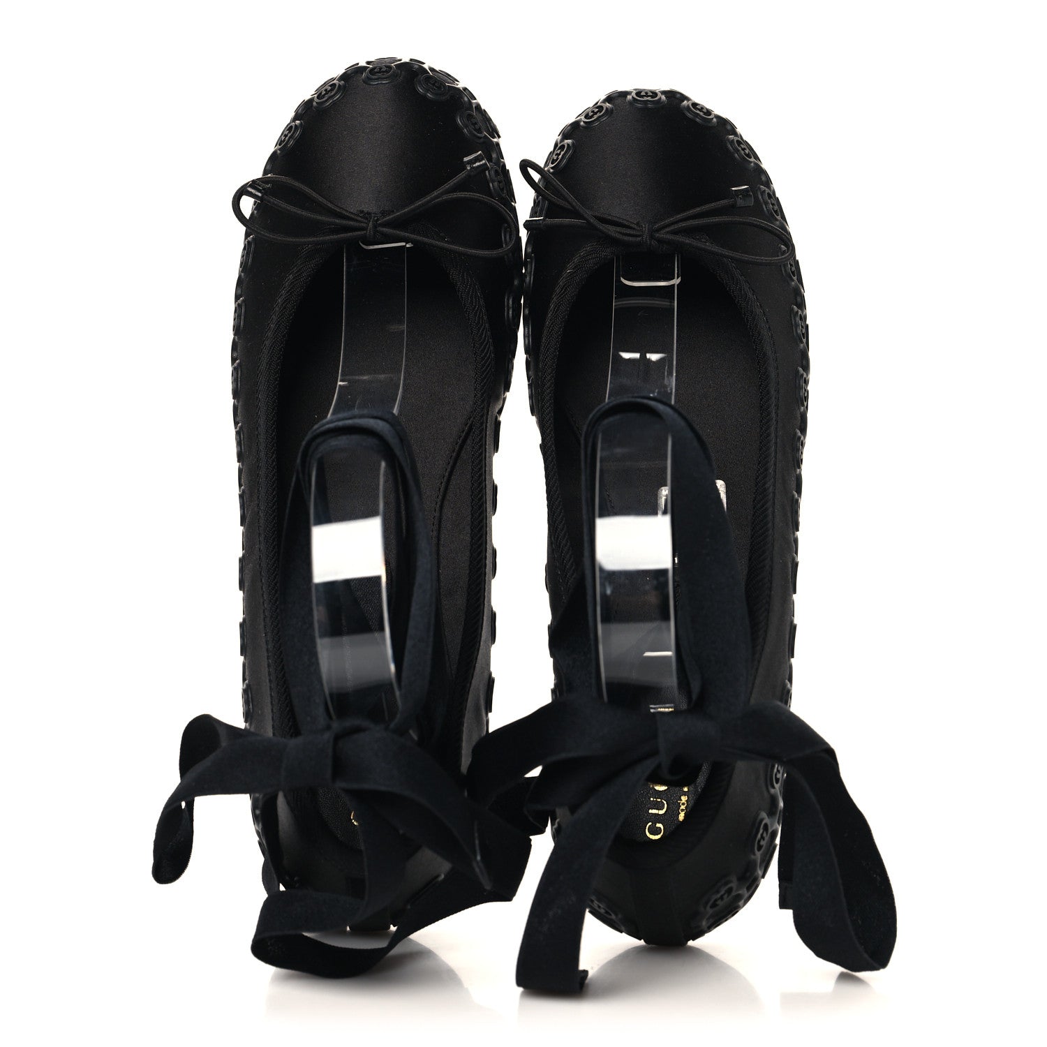 Rubber Satin Ballerina Flats 38 Black