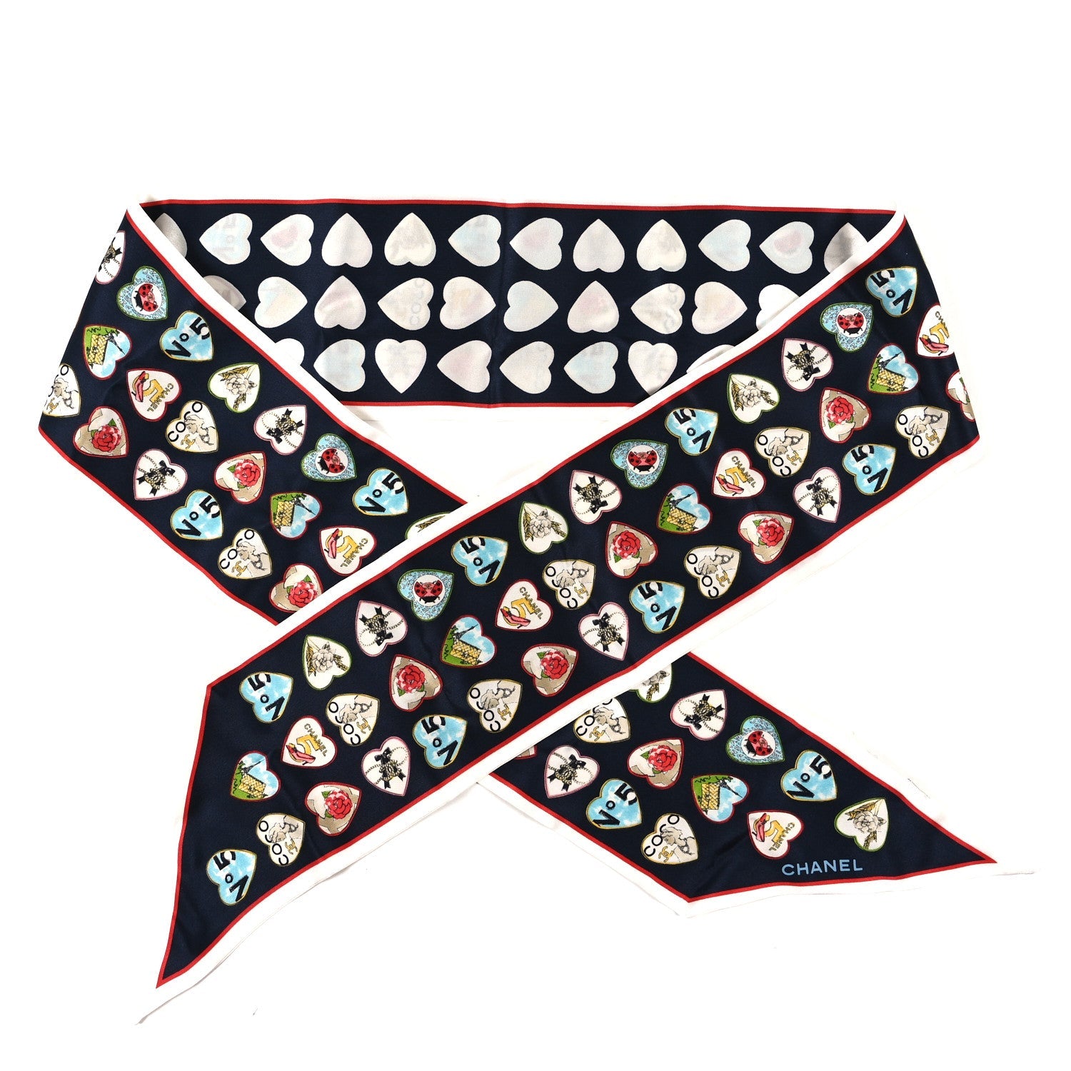 Silk Heart CC Bandeau Scarf Dark Navy Blue Multicolor