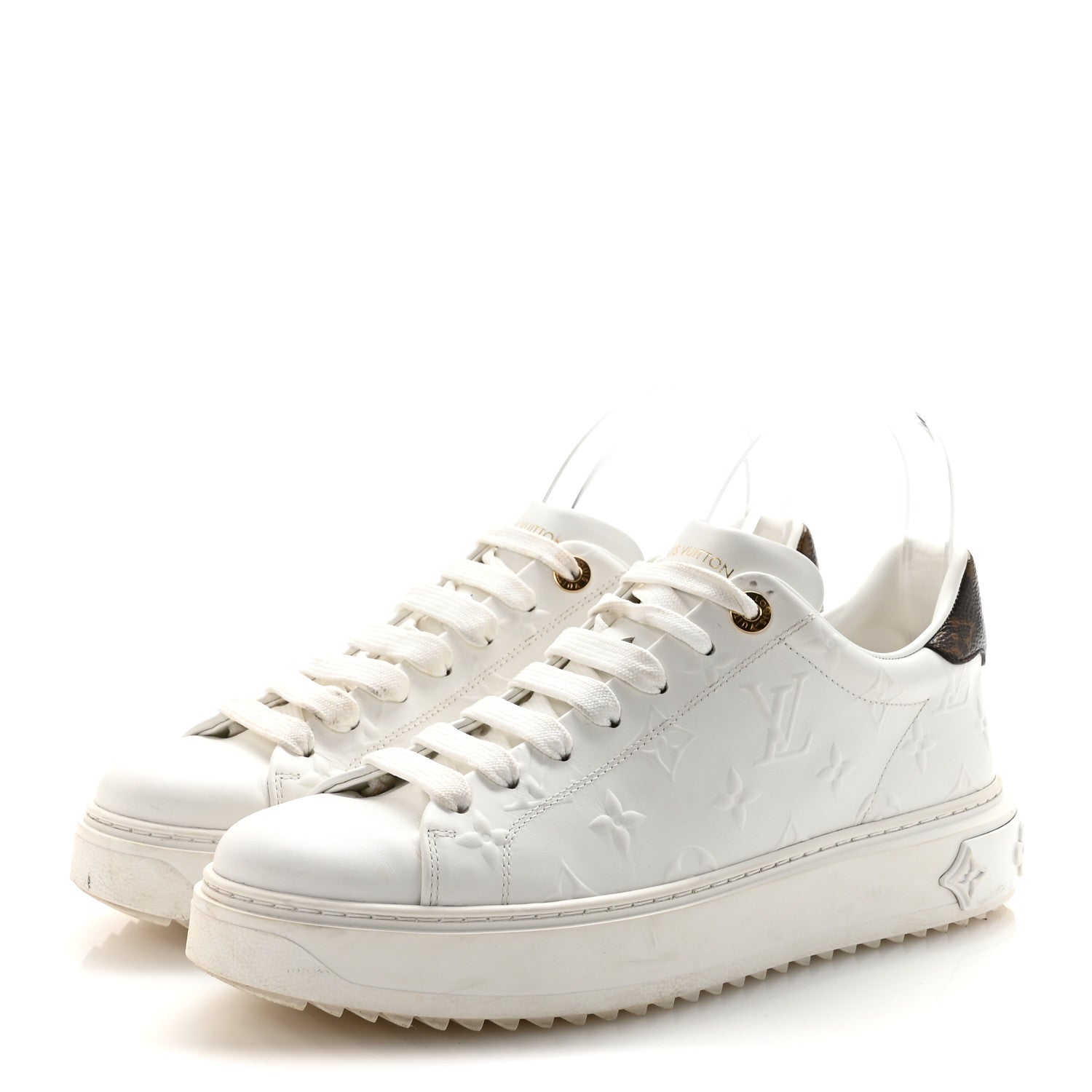 Lambskin Embossed Monogram Time Out Sneakers 40 White