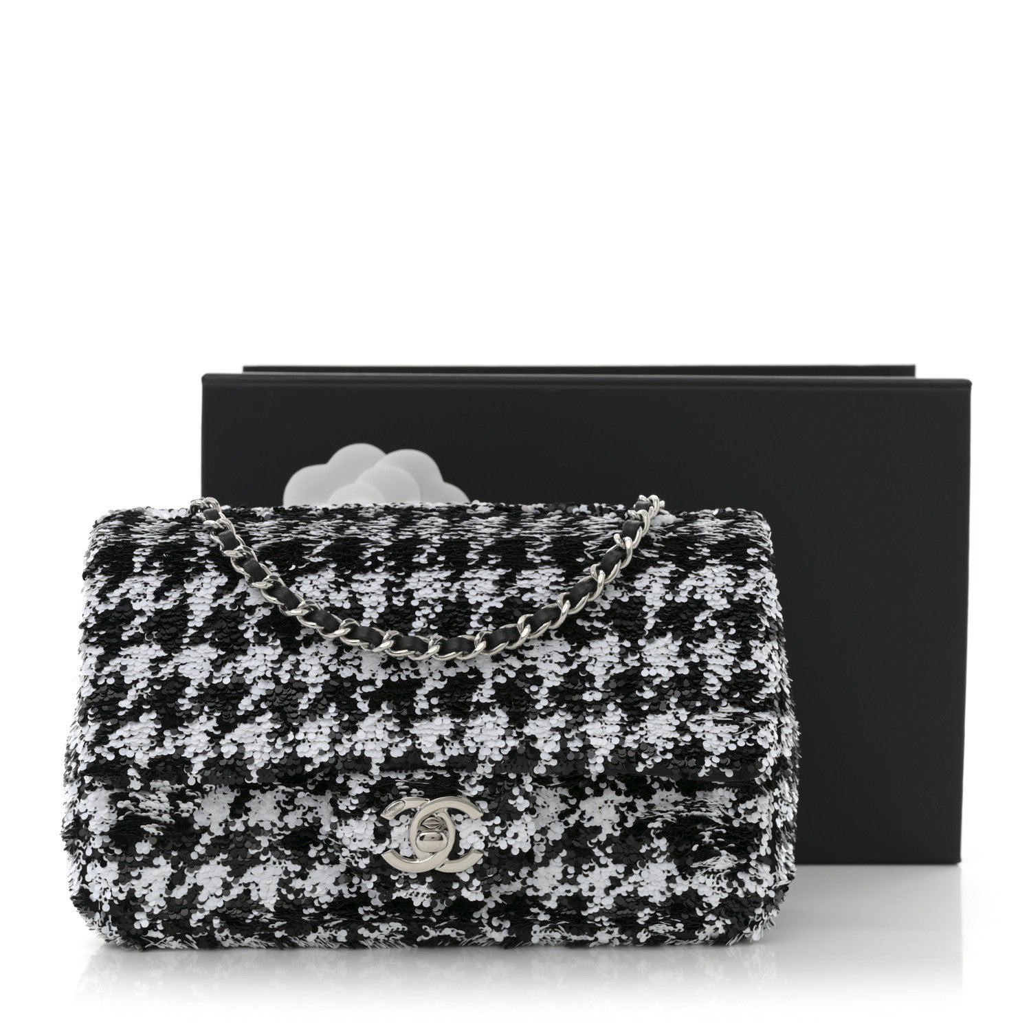 Sequin Houndstooth Small Flap Black White