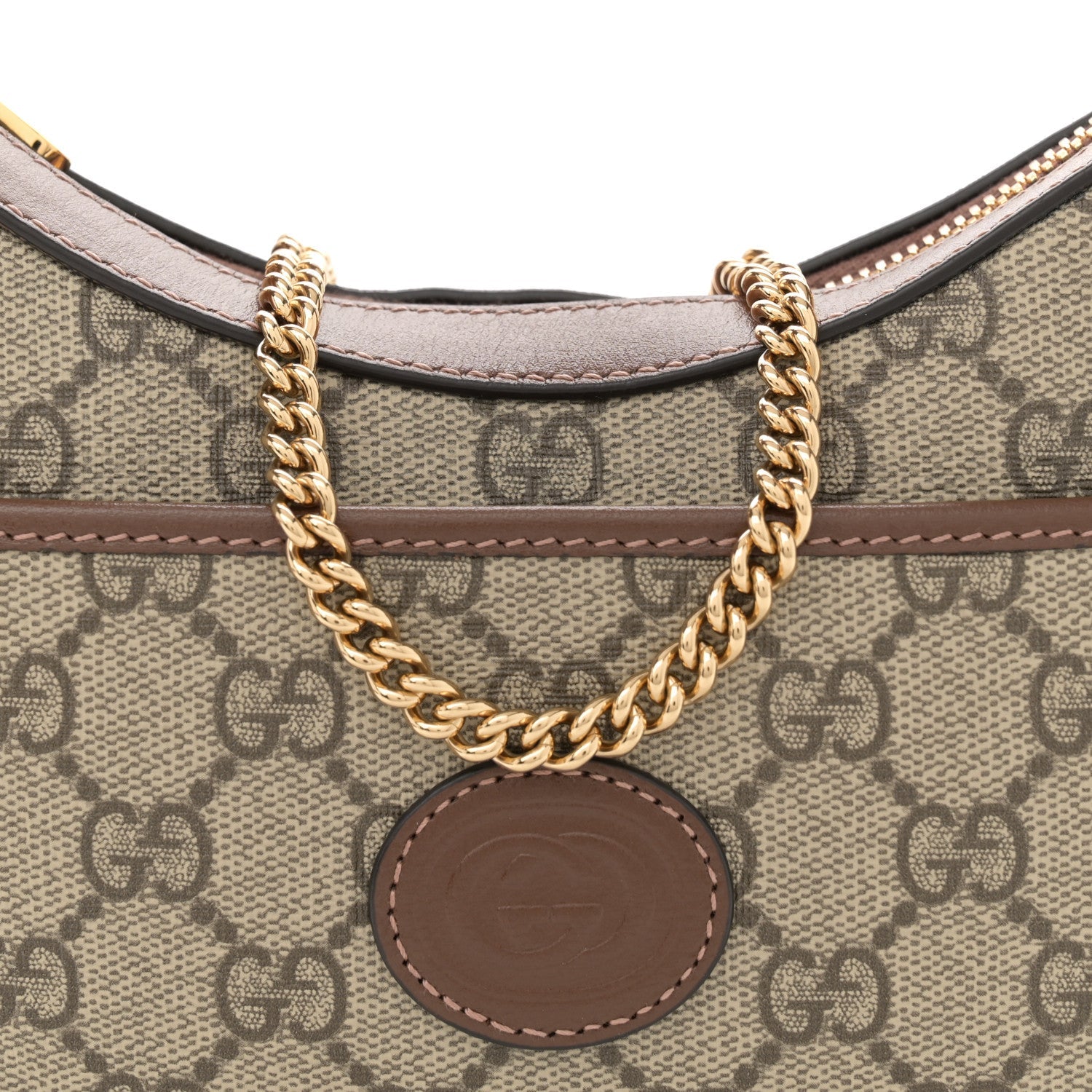 GG Supreme Monogram Azalea Calfskin Mini Retro Interlocking G Half Moon Bag Beige Ebony Brown Sugar