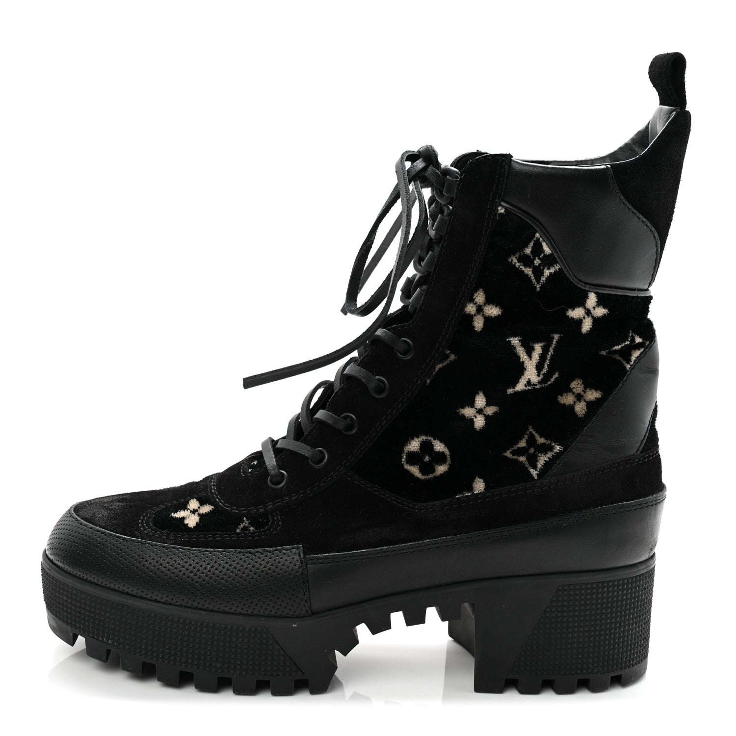 Velvet Calfskin Monogram Laureate Platform Desert Boots 40 Black White