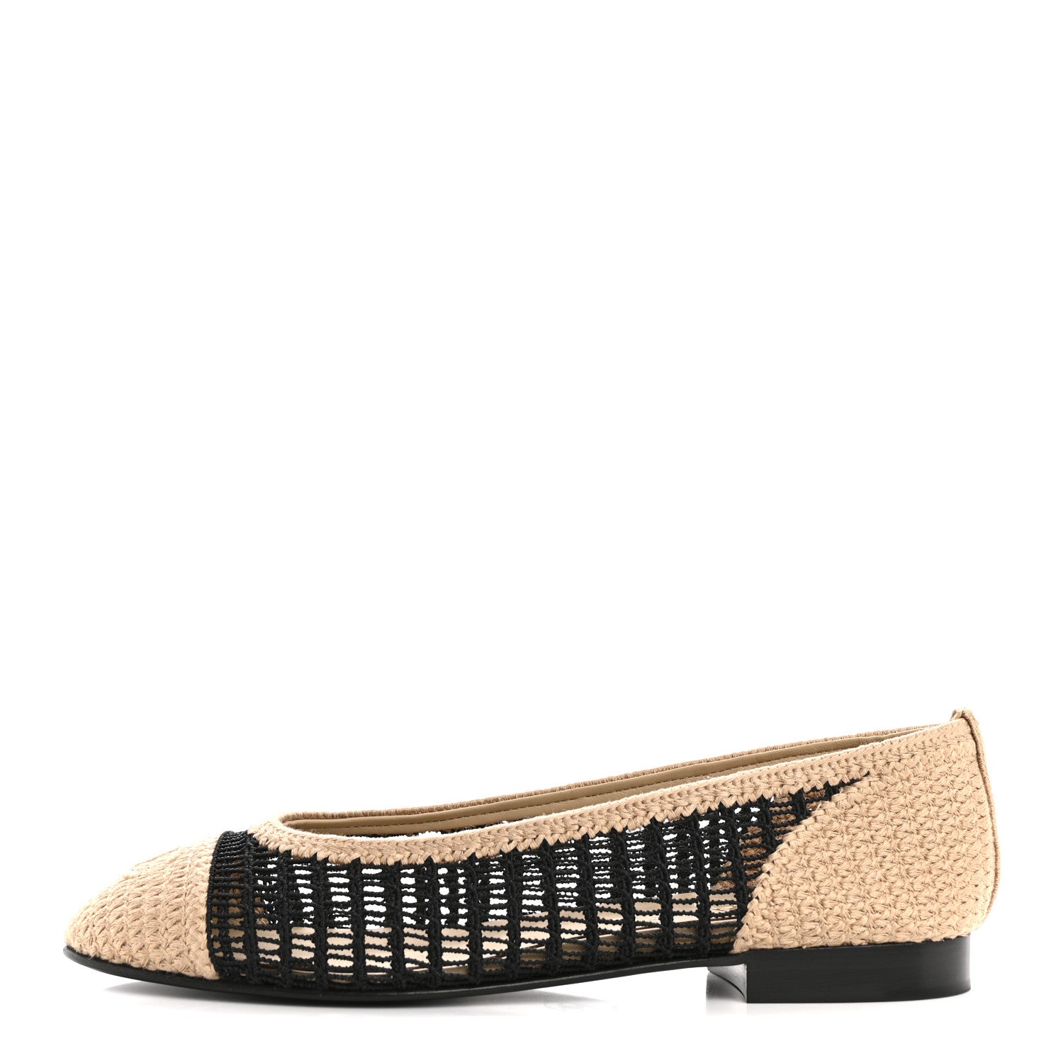 Raffia Cap Toe Ballerina Flats 38 Black Beige