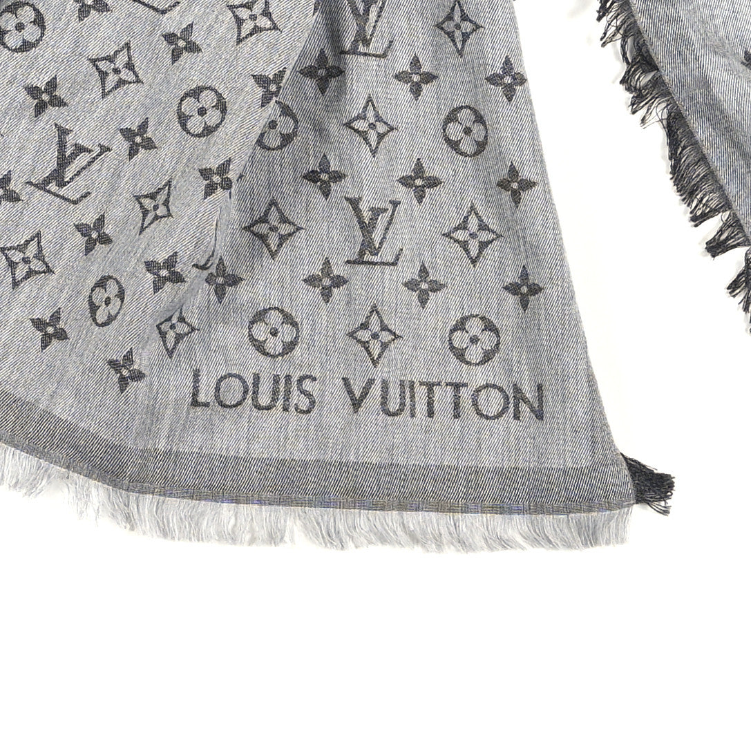Silk Wool Monogram Denim Shawl Black
