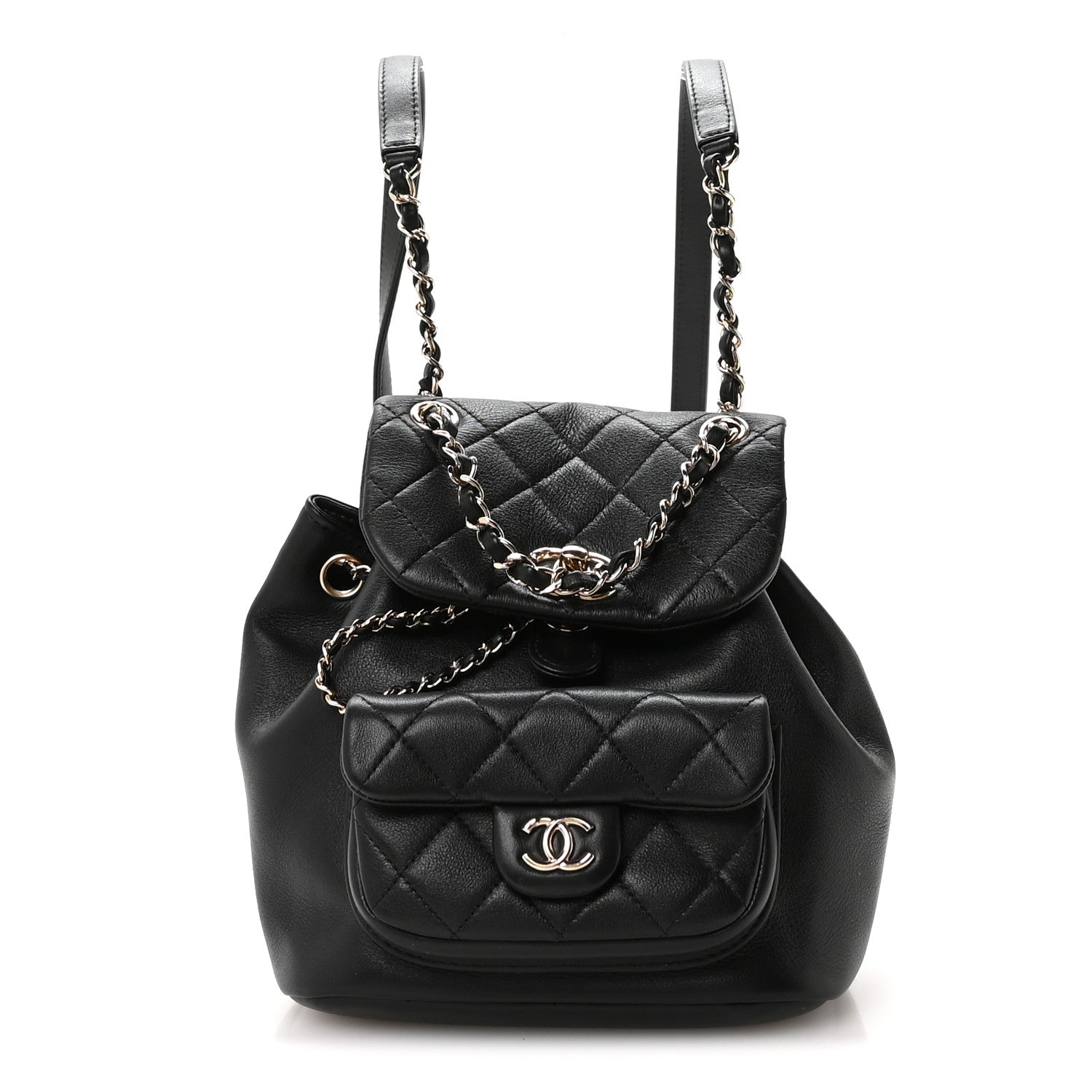 Glazed Aged Calfskin Quilted Small Duma Drawstring Backpack Black