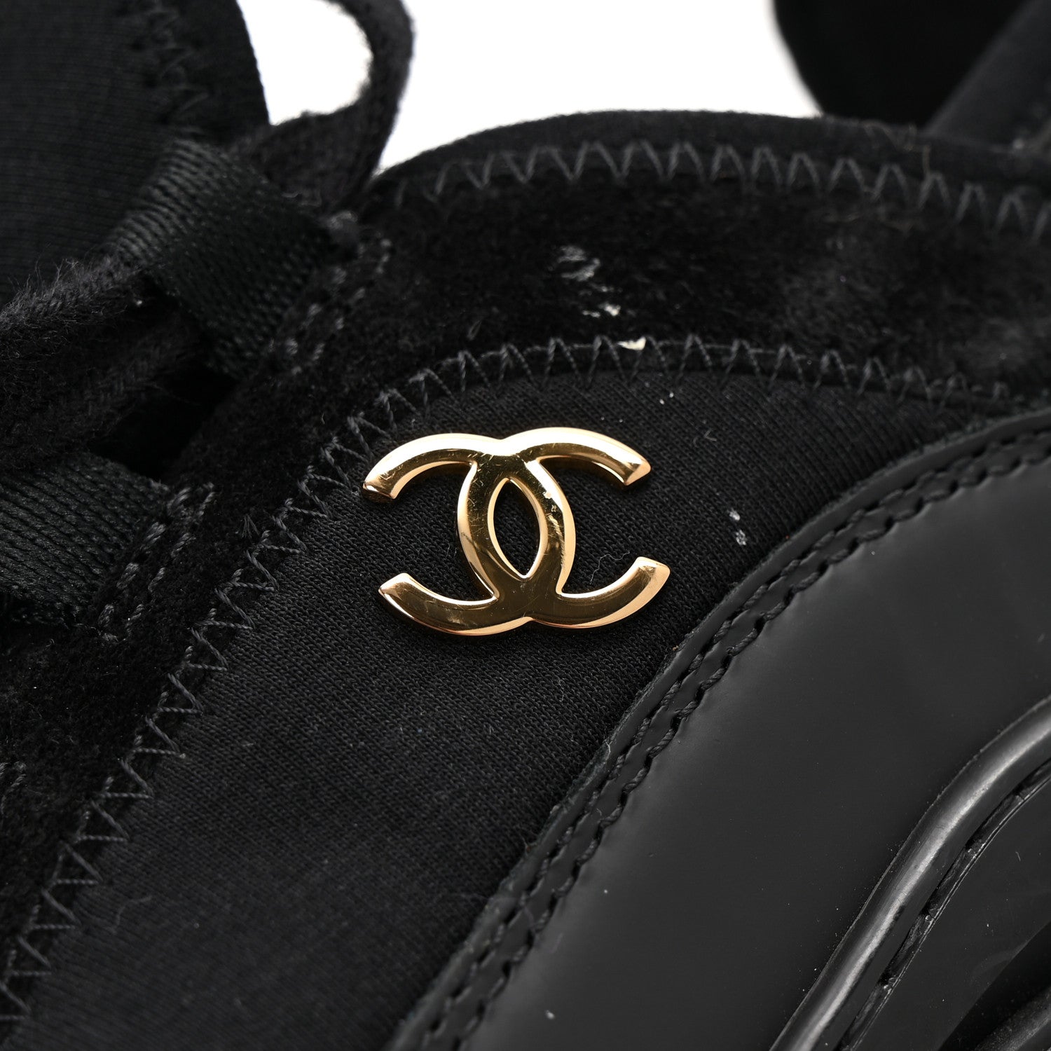 Velvet Calfskin Mixed Fibers CC Sneakers 36 Black