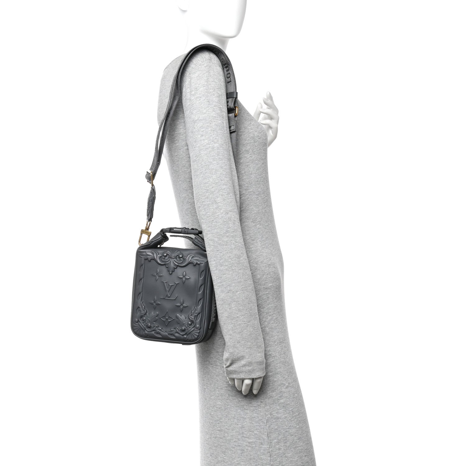 Calfskin Monogram Embossed Cruiser Messenger Dark Shadow Gray