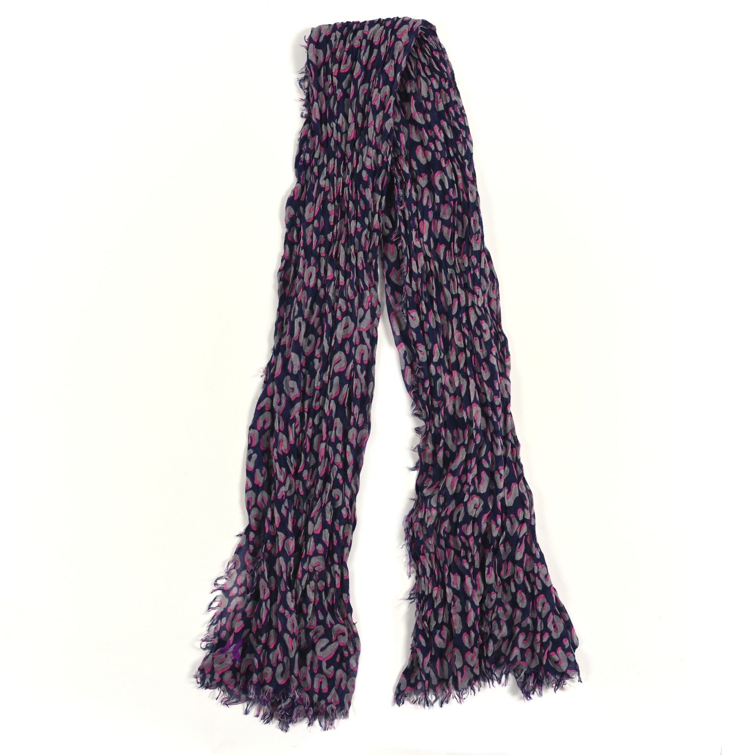 Cashmere Silk Sprouse Leopard Shawl Scarf Blue Nuit