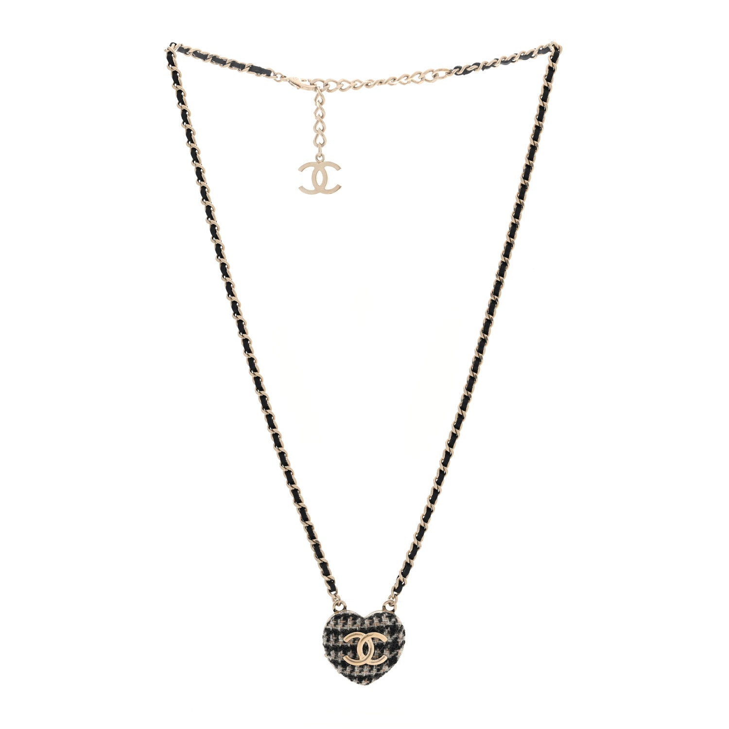 Lambskin Tweed CC Locket Pendant Necklace Beige Black Silver Gold