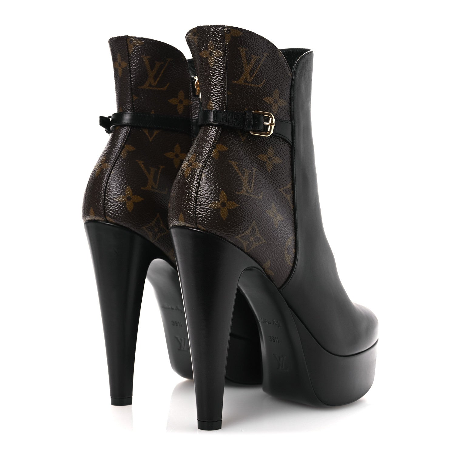 Calfskin Monogram Afterglow Platform Ankle Boots 39.5 Black