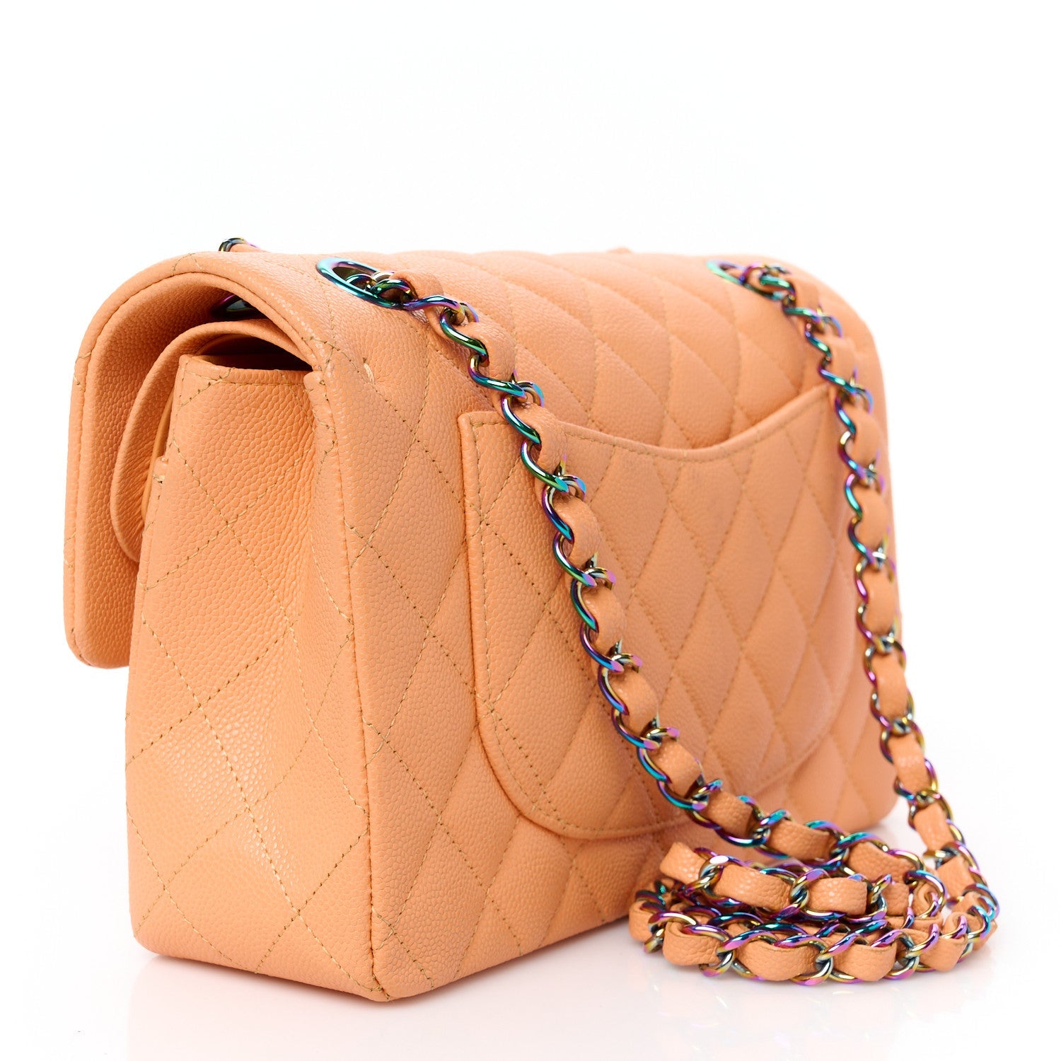 Caviar Quilted Rainbow CC Small Double Flap Orange
