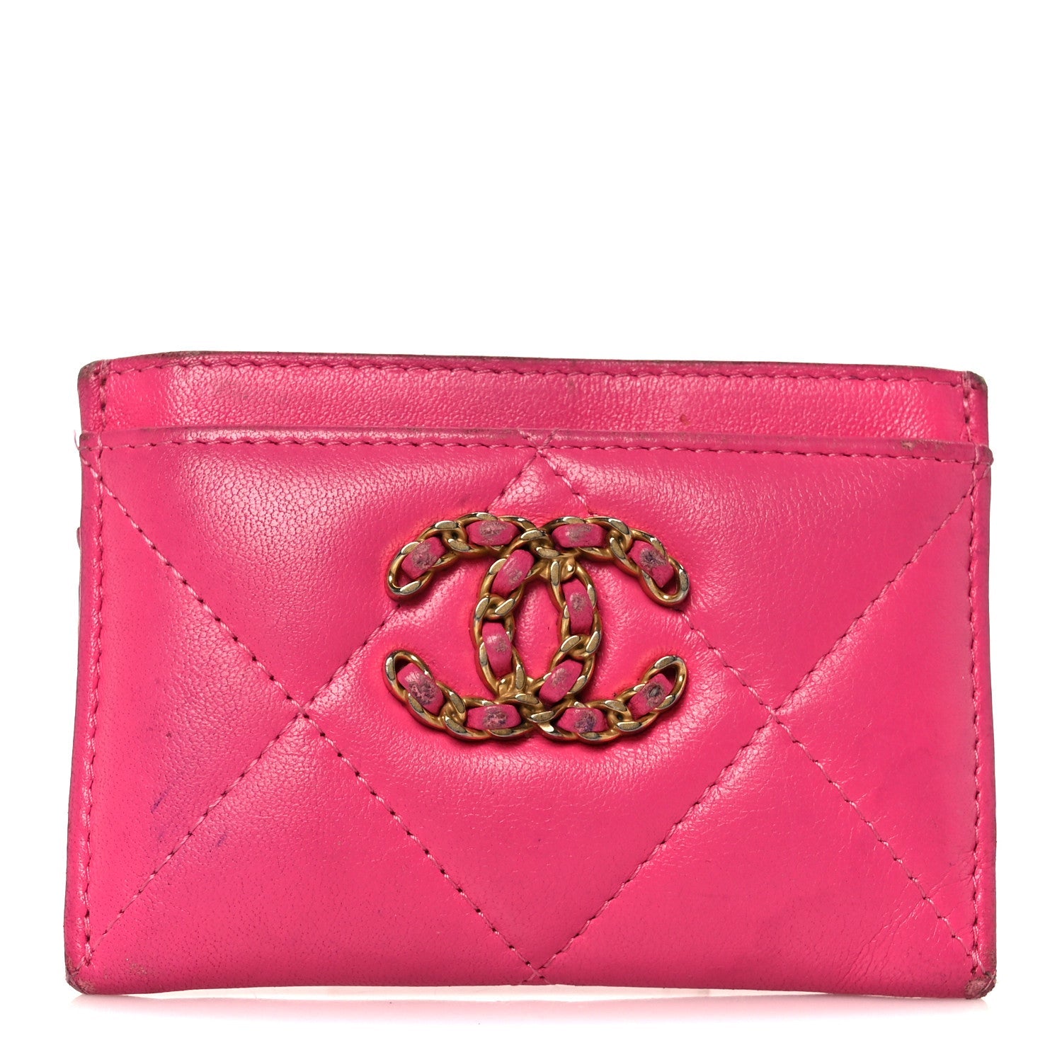 Shiny Goatskin Quilted 19 Card Holder Dark Pink