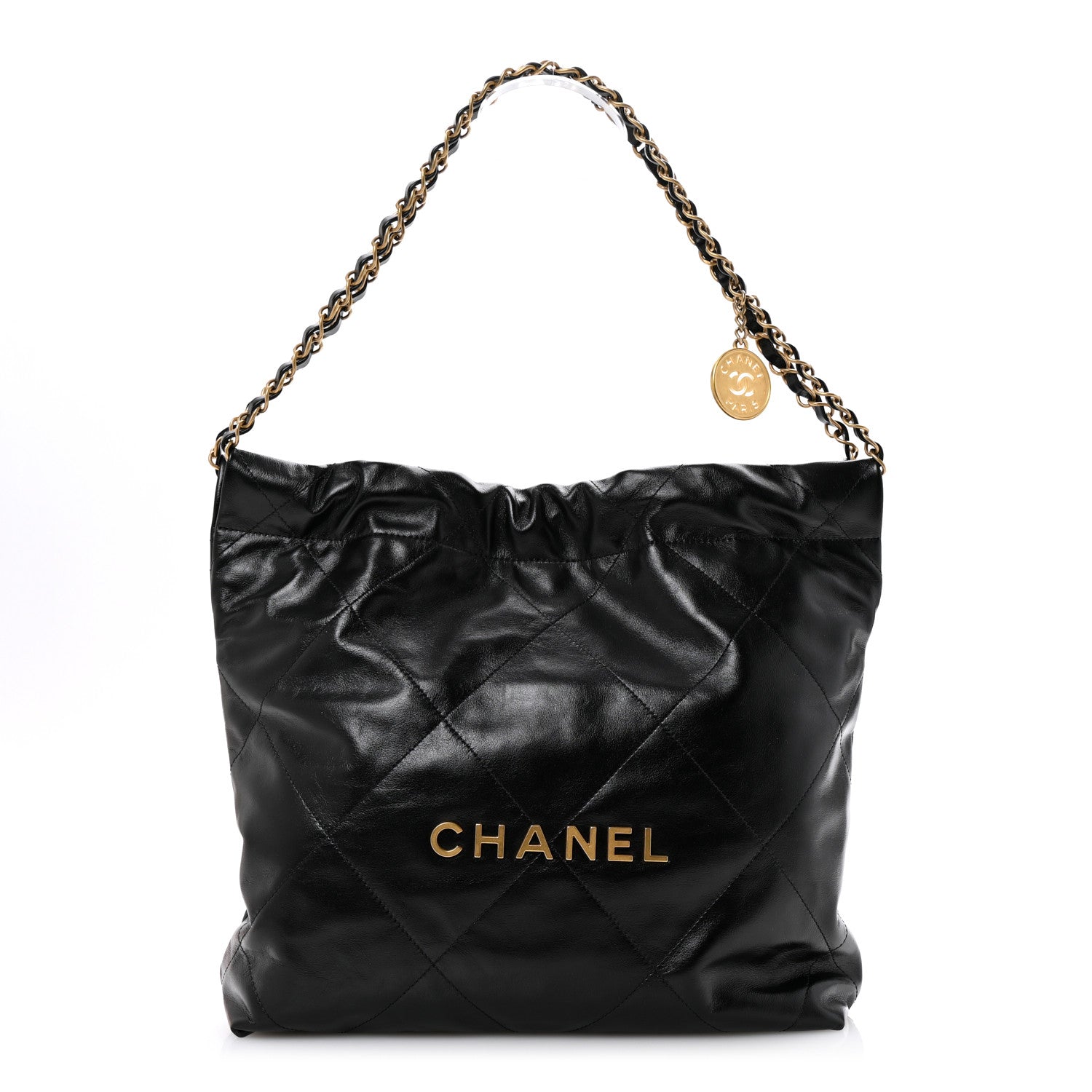 Shiny Calfskin Quilted Small Chanel 22 Black