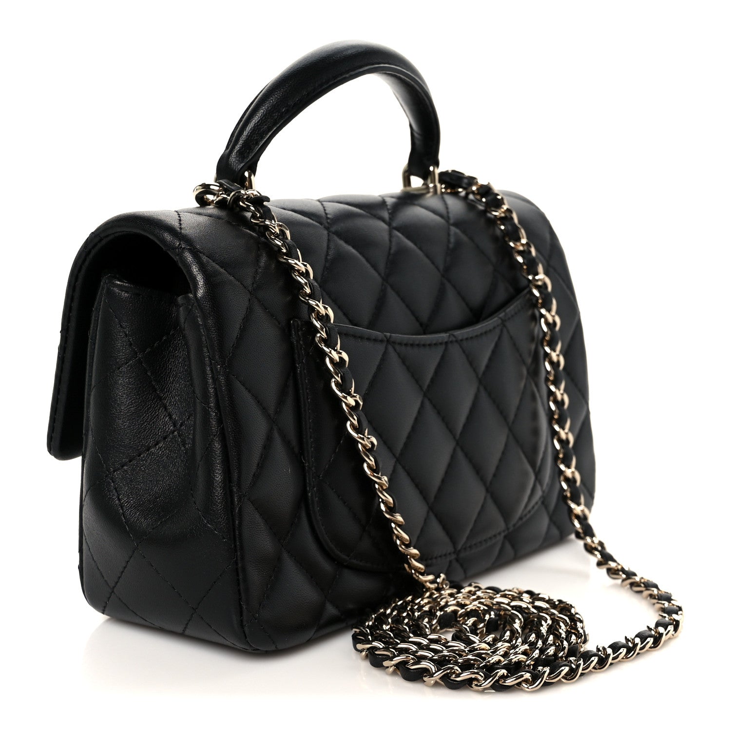 Lambskin Quilted Mini Top Handle Rectangular Flap Black