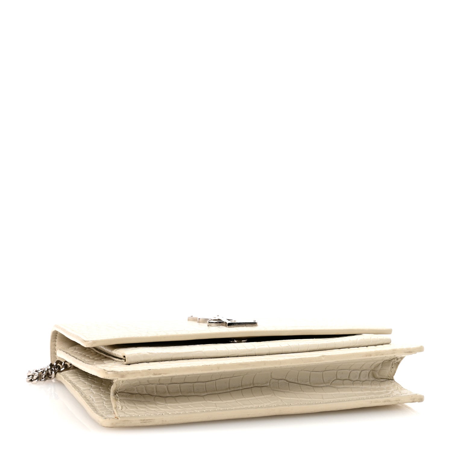 Calfskin Crocodile Embossed Monogram Sunset Chain Wallet Blanc Vintage
