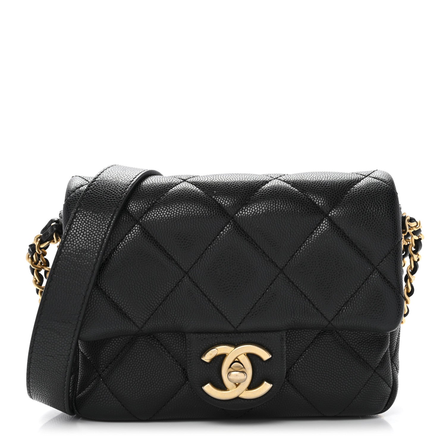 Caviar Quilted Mini Twist Your Buttons Flap Black