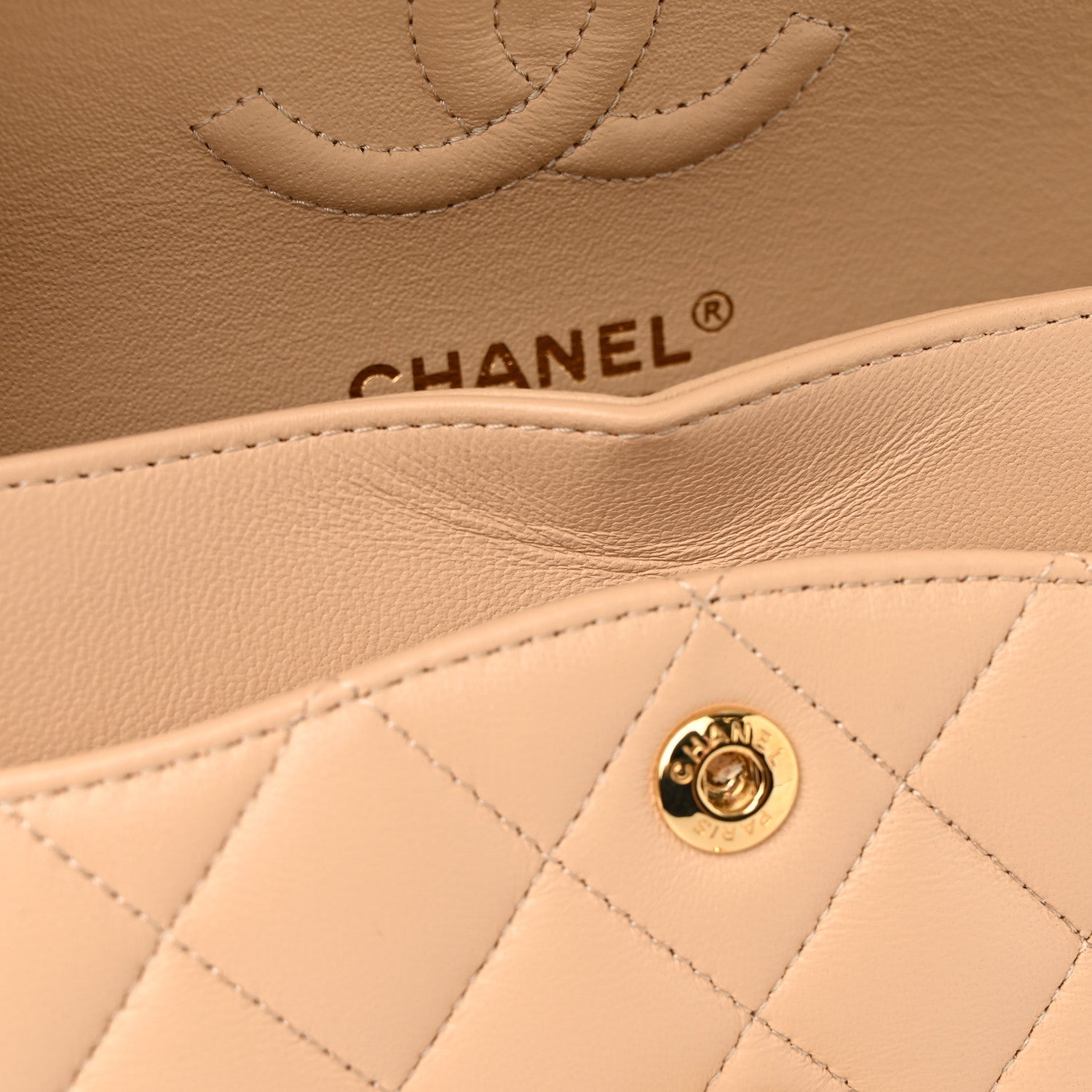 Lambskin Quilted Small Double Flap Beige